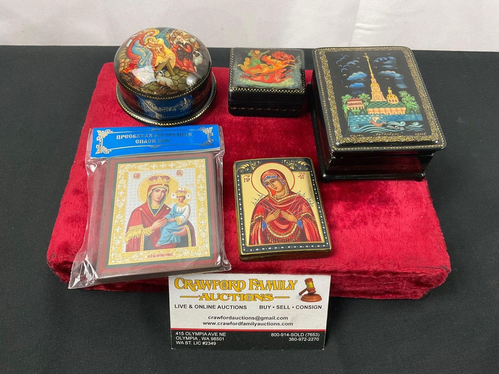 5 Handpainted Russian Lacquered Religious Jewelry Boxes, and Small Icon Panels (1 of 8)