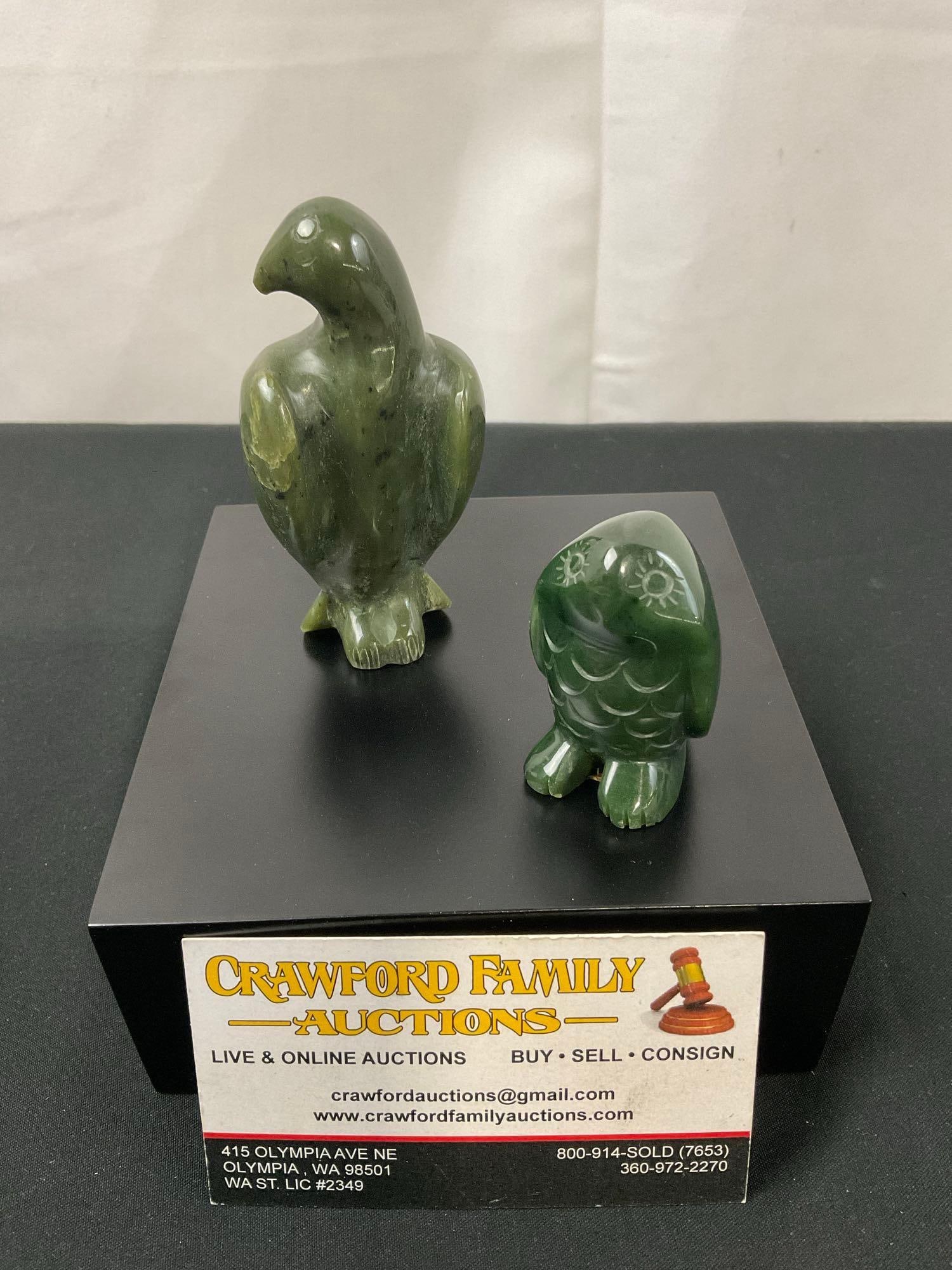 Pair of Handcarved Alaskan Jade Pieces, Eagle or large Hawk & Owl Figures (1 of 4)