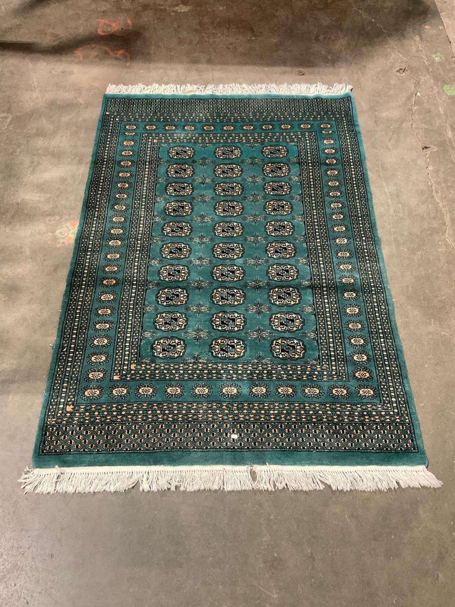 Vintage Wool Teal & Gold Persian Area Rug w/ Intricate Pattern. Measures 78" x 50" See pics. (1 of 5)