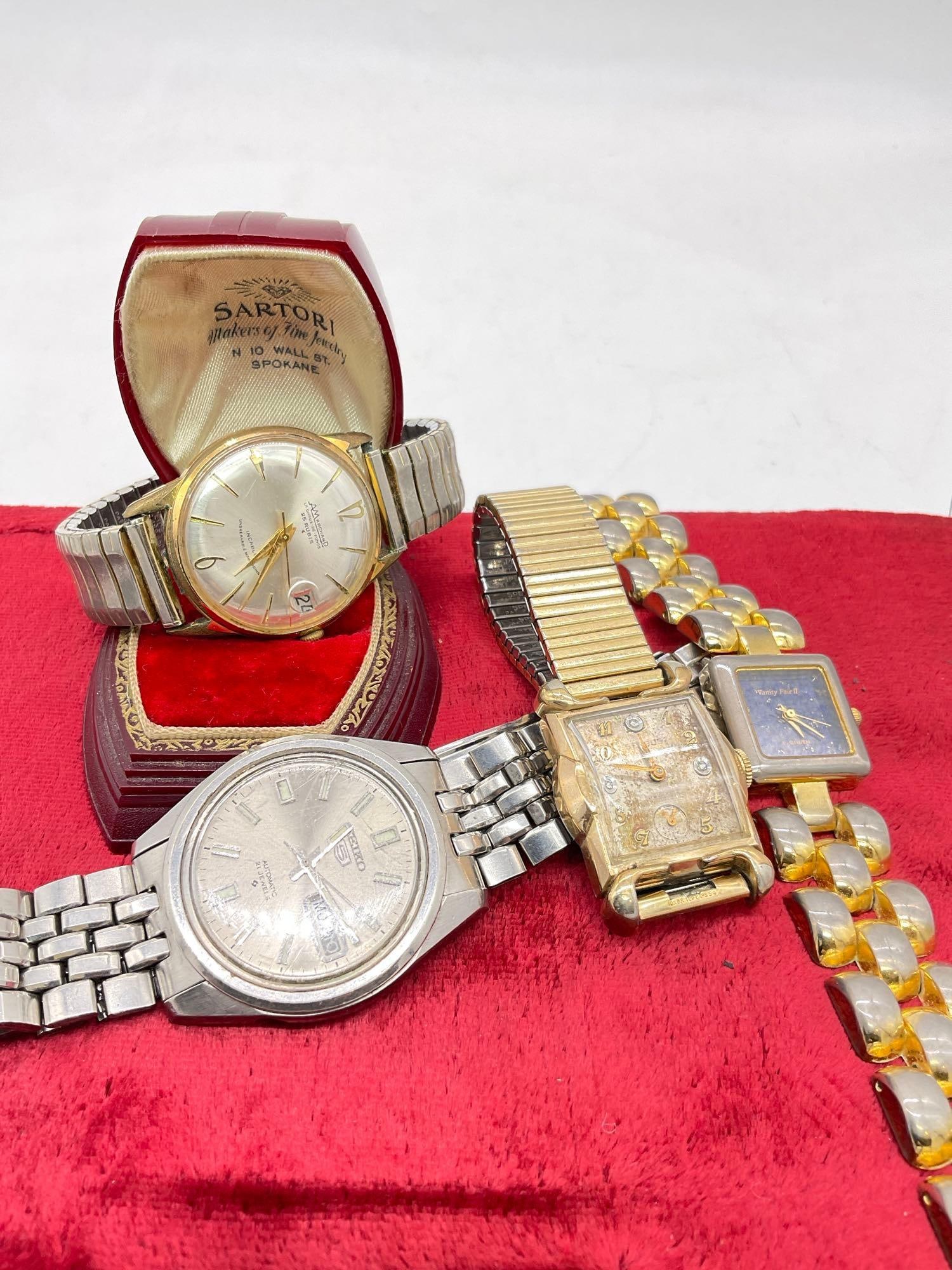 4x vintage mens watches incl. Seiko 5 21j, Amarchand 25 Rubis, Gruen etc see pics (1 of 5)