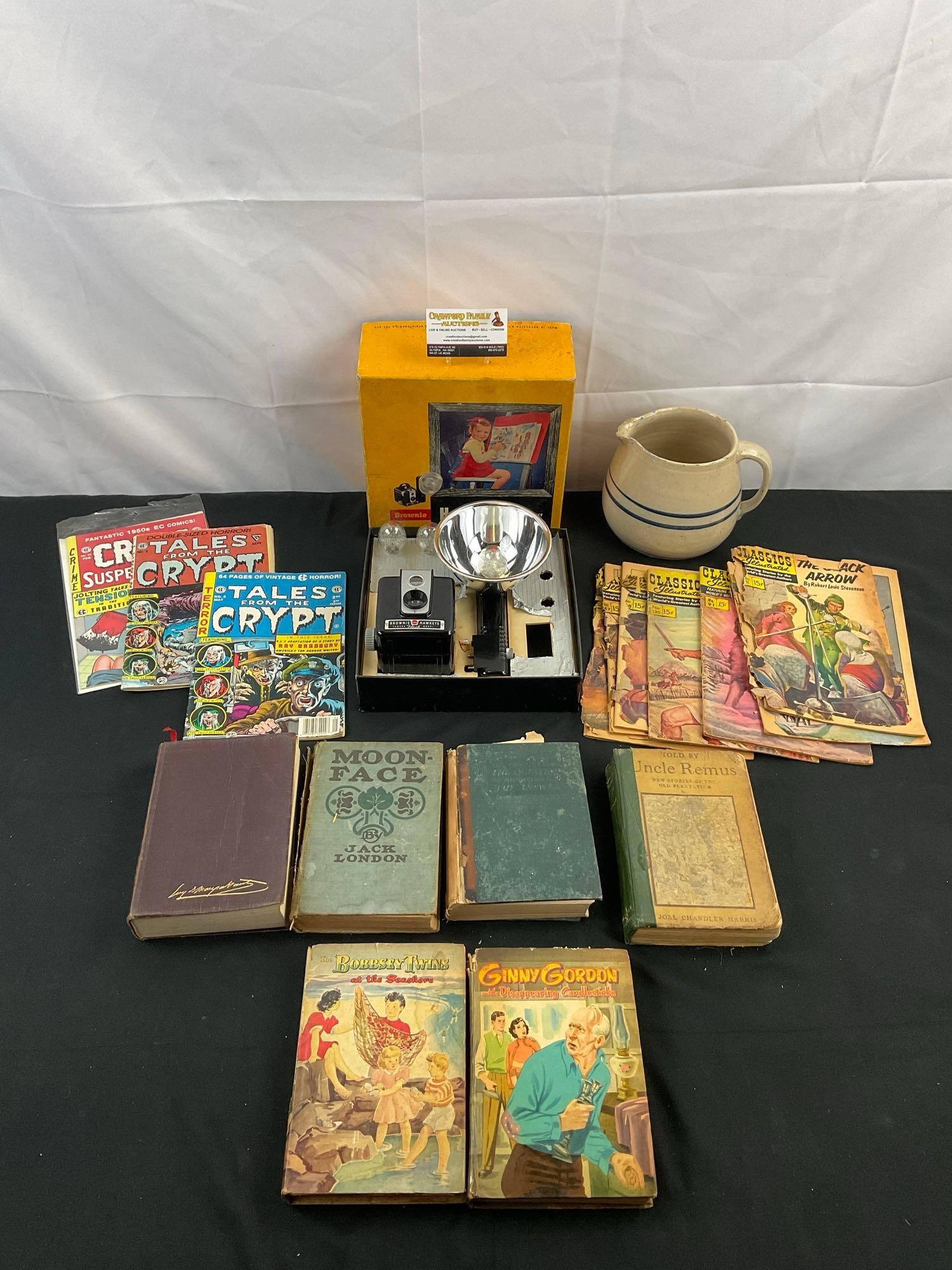 16 pcs Vintage Children's Books Assortment, 1 Kodak Brownie Hawkeye & 1 Ceramic Pitcher. See pics. (1 of 11)