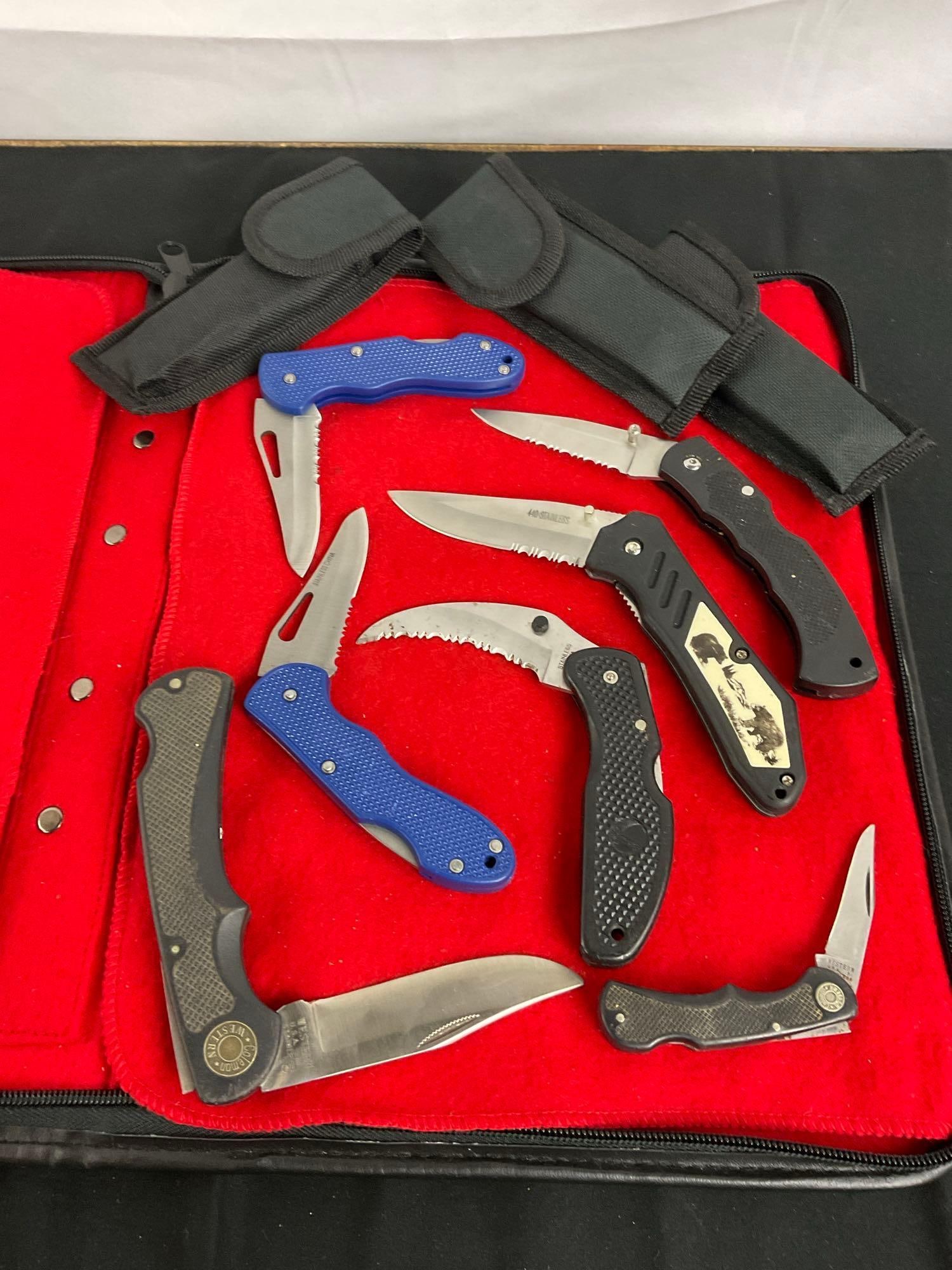 Collection of 7 Stainless Steel Folding Blade Pocket Knives incl. 2 Western Models - See pics (1 of 5)