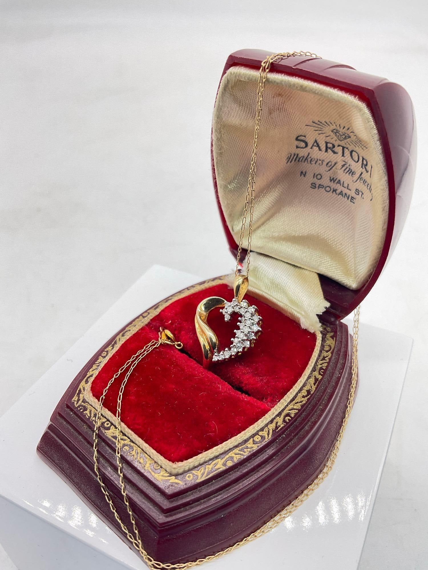 Cute 10k gold and diamond cluster heart pendant on 14k yellow gold chain (1 of 5)