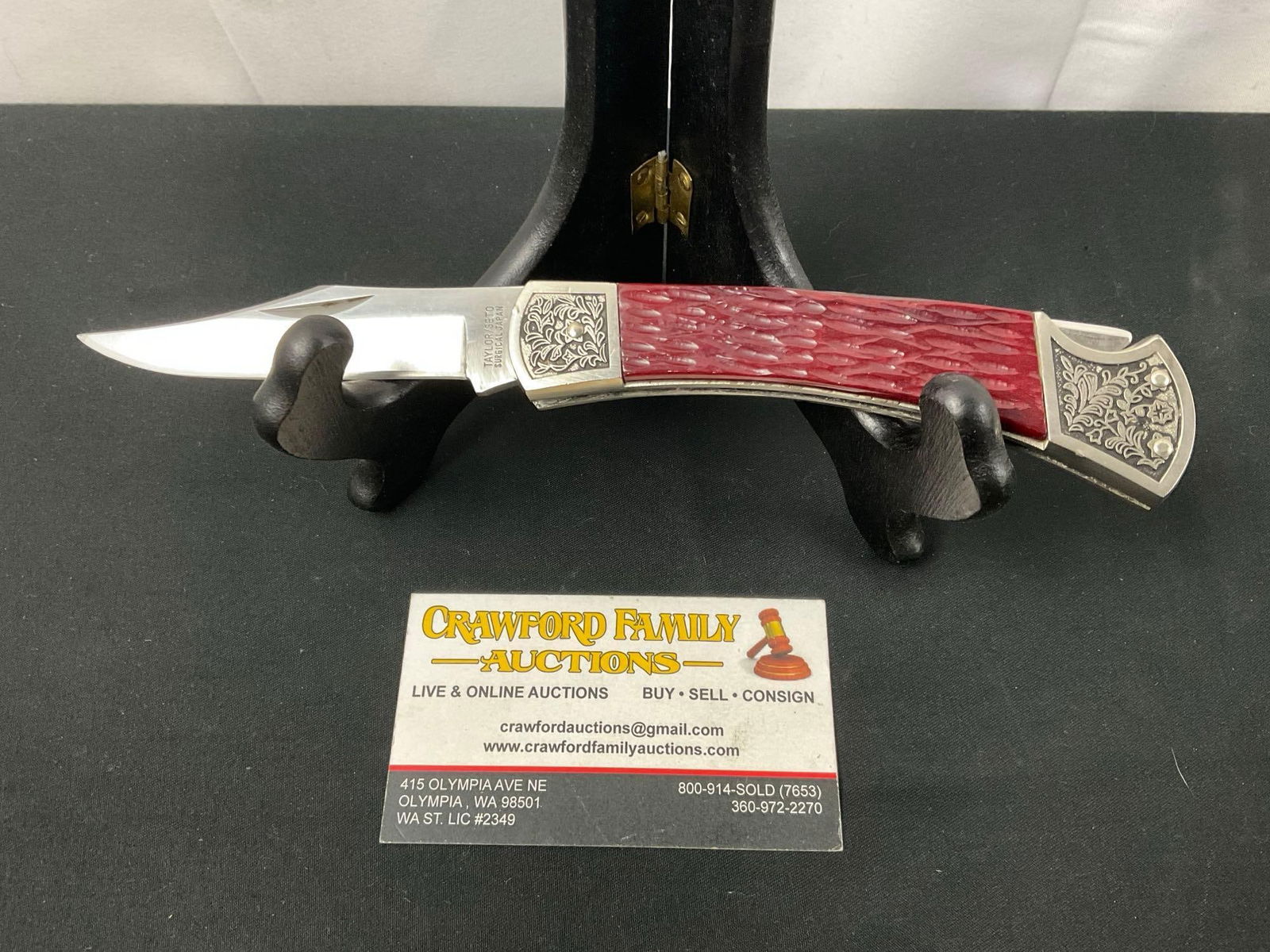 Vintage Taylor/Seto Surgical Japan Folding Pocket Knife, w/ Red Handle and Engraved Bolsters (1 of 5)