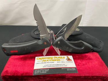 Pair of Modern Buck Folding Pocket Knives, Models 435 & 450 Stainless Steel Blades & Rubber Handles (1 of 3)