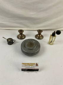 4 pcs Vintage Small Decorative Assortment. Pair of Crown Weighted Sterling Candlestick Holders. See (1 of 6)