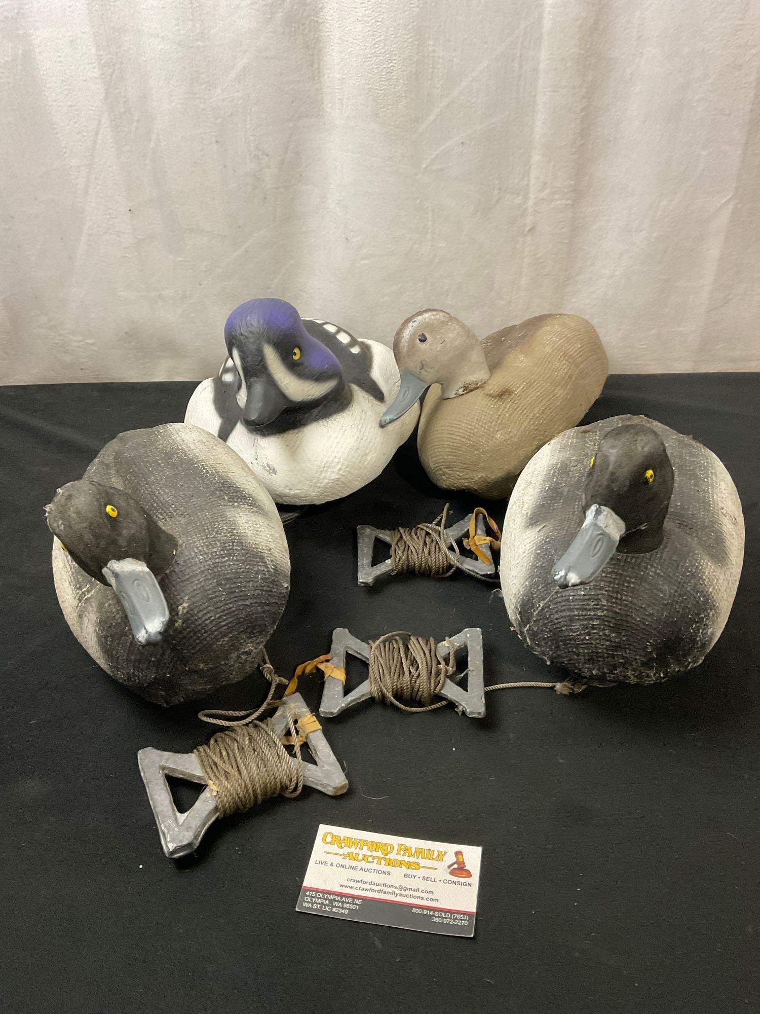 Set of 4 Duck Decoys by w/ Long cords on spindles (1 of 3)
