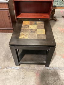 Modern wood 2 tiered end table w/ inlayed stone - See pics (1 of 4)