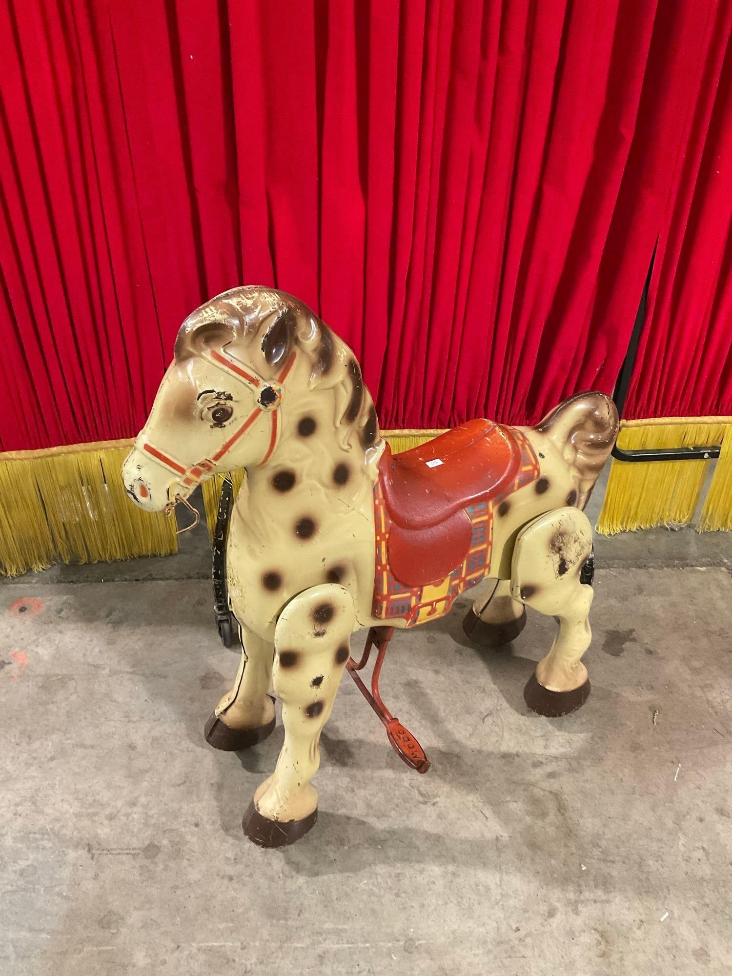 Antique D. Sebel Mobo Bronco Metal Riding Horse Children's Toy. Measures 26" x 31" See pics.: Vintage D. Sebel Mobo Bronco Metal Riding Horse Children's Toy. Measures 26" x 31" Condition is fair to good. DM-2682