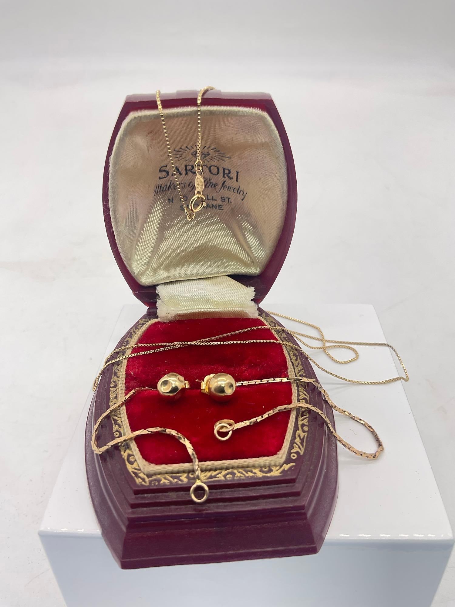 2.77gram ttw14k gold box chain necklace with scrap neckalce and scrap stud earrings (1 of 3)