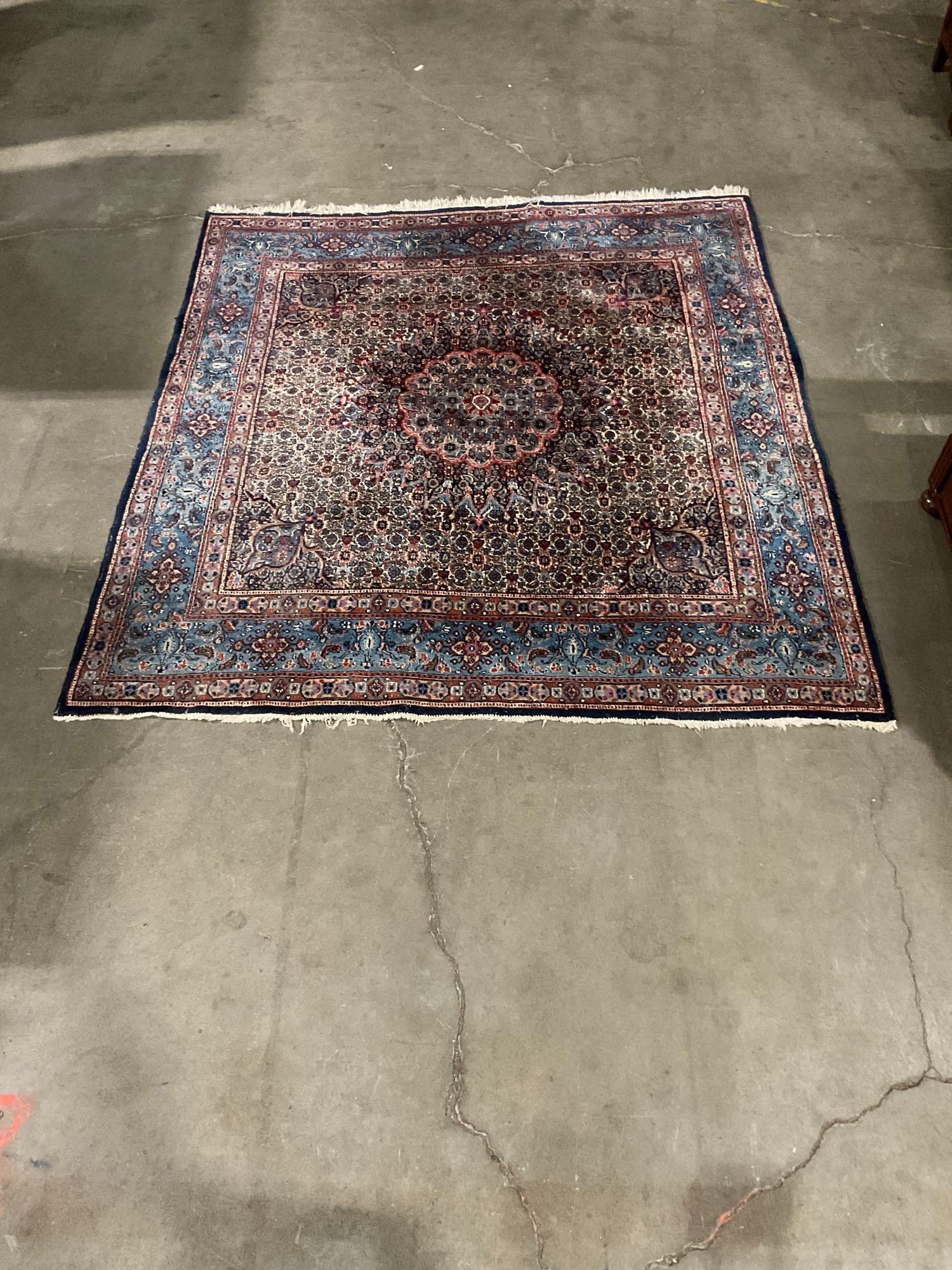 Vintage Wool Blue & Red Persian Floor Rug w/ Floral Paisley Pattern. Measures 89" x 80" See pics. (1 of 4)