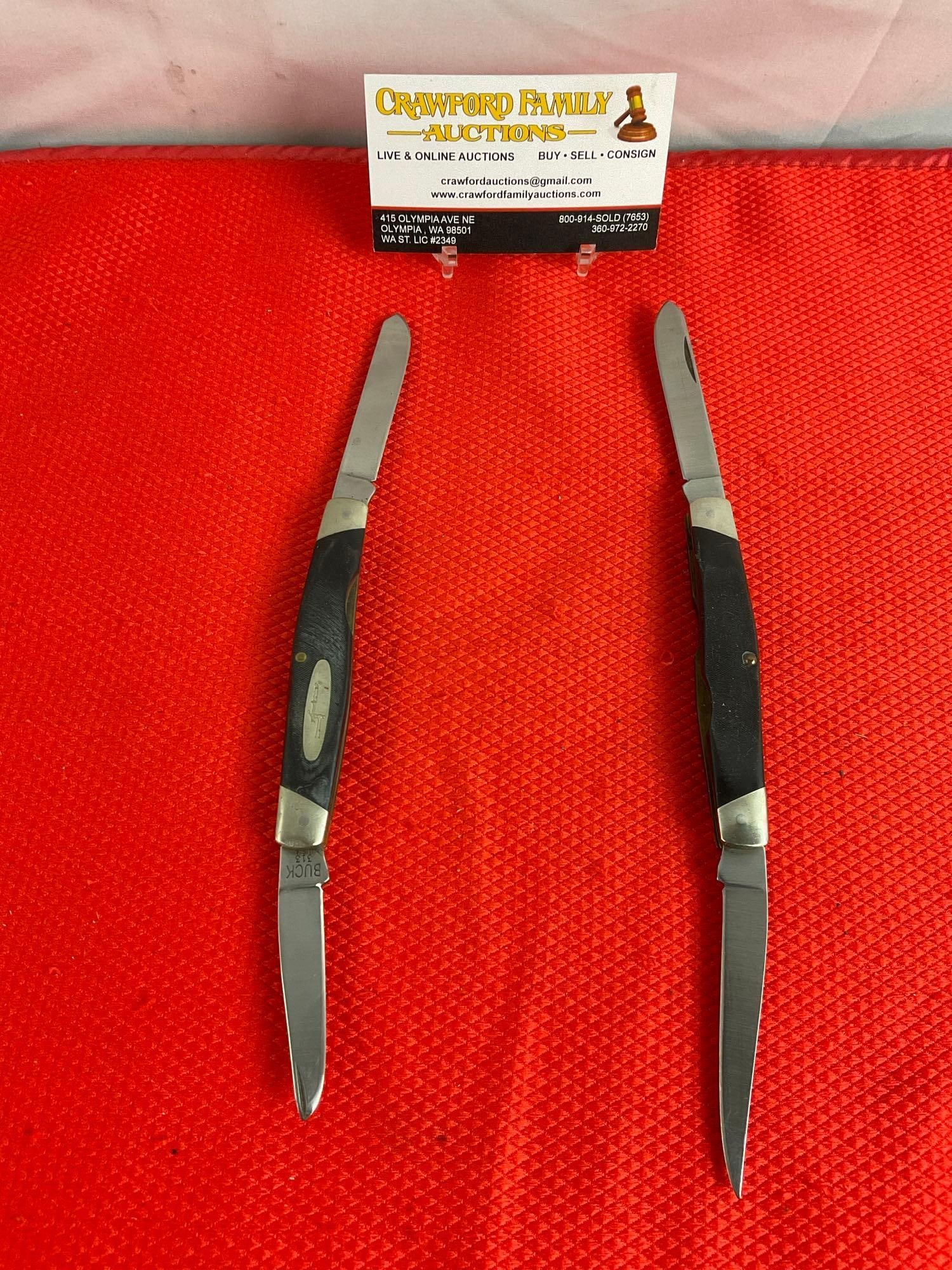 2 pcs Vintage Buck 2.75" Steel Folding 2-Blade Muskrat Pocket Knives Model 313 w/ Delrine Handles. (1 of 8)