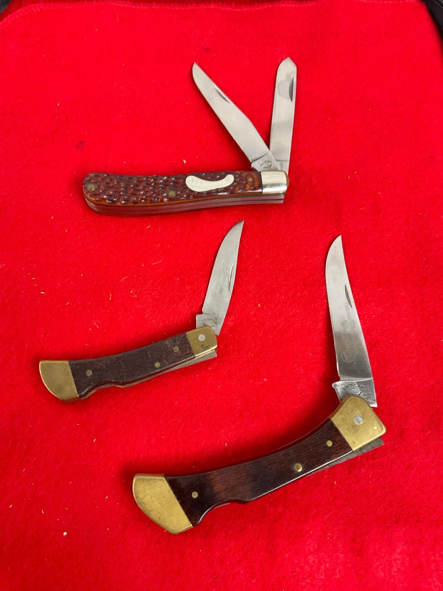 Trio of Frontier Folding Blade Pocket Knives - 1 Knife has 2 blades - See pics (1 of 6)