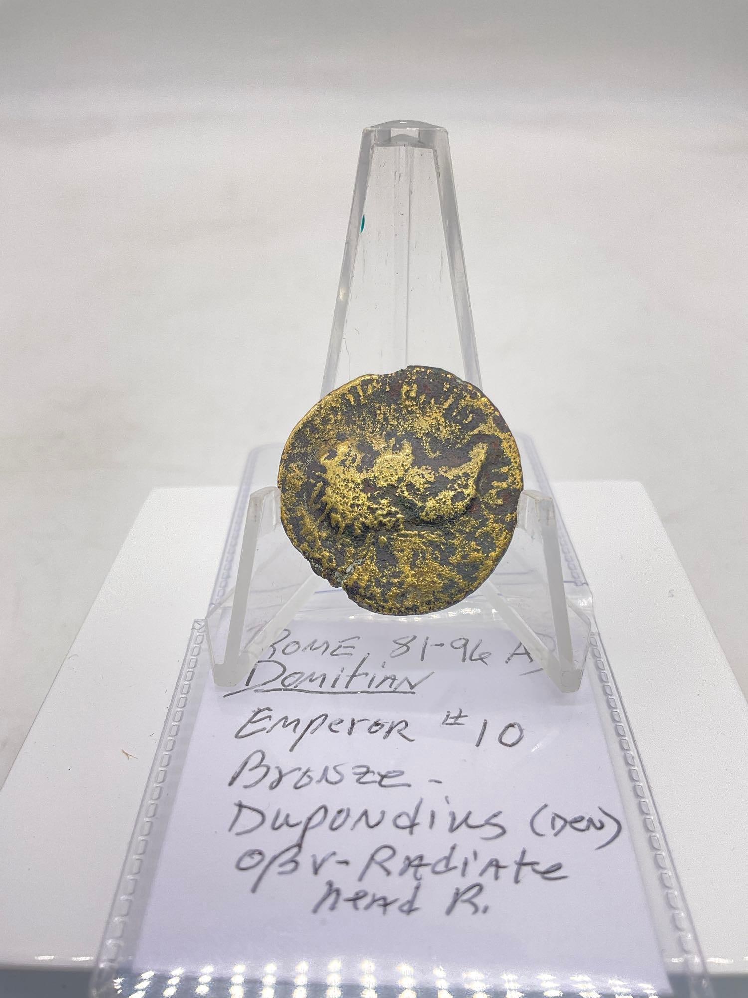 Ancient Roman 81-96 AD Domitian bronze Dupondius coin (1 of 3)