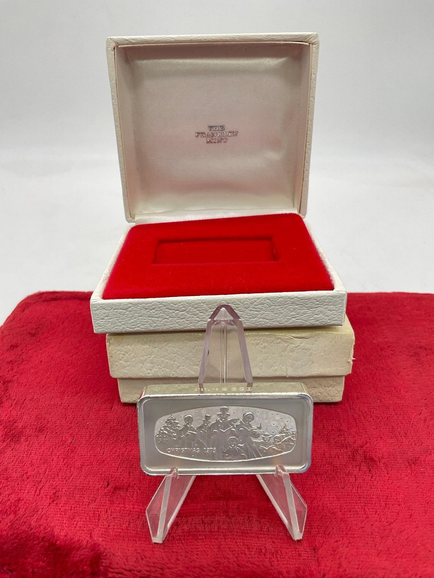 1973 Franklin Mint 2.3 ounce sterling silver commemorative bar in case: JC-1554