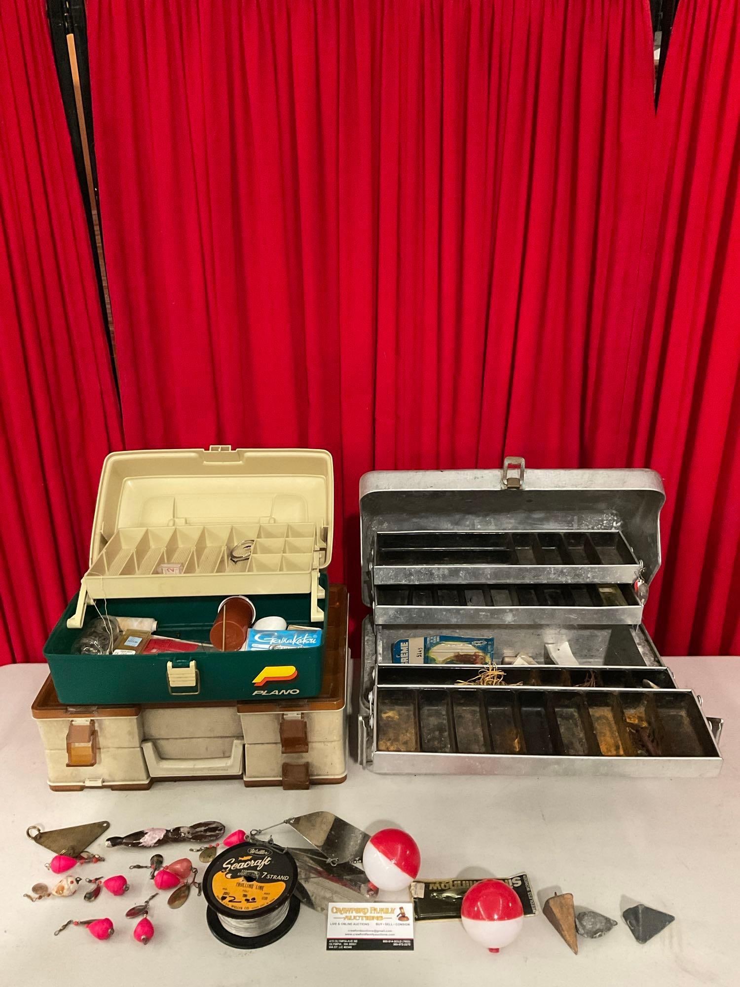 3 pcs Vintage Fishing Tackle Boxes w/ Contents. Large Fly Tying Supply & Lure Collection. See pics. (1 of 10)