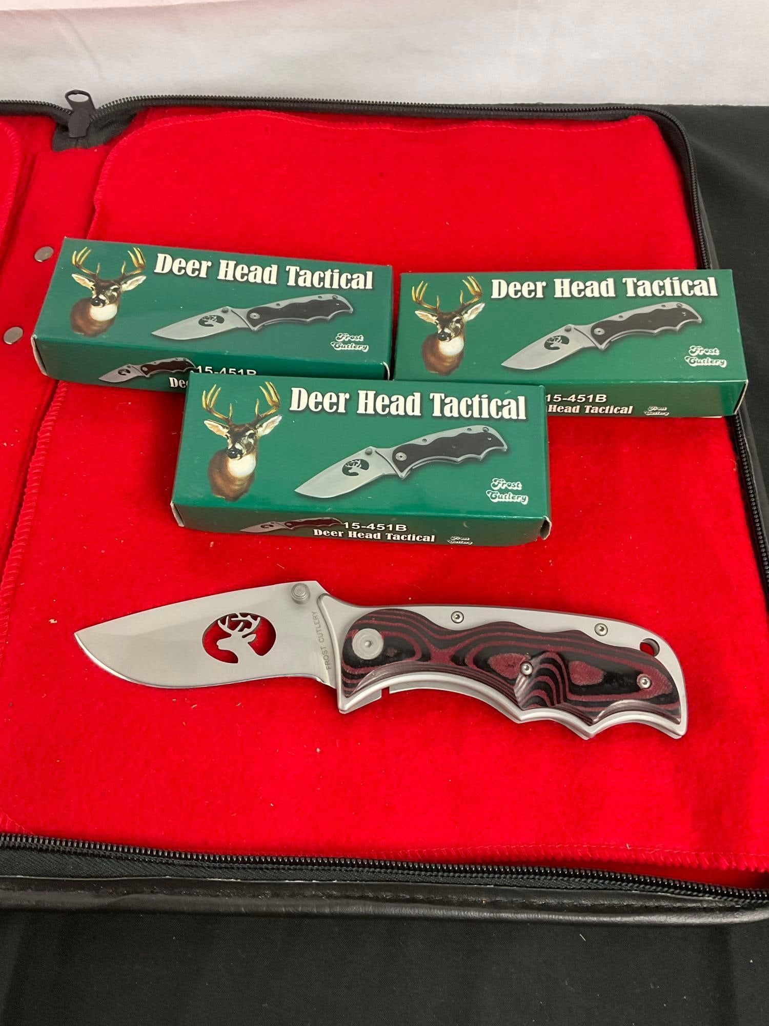 3x NIB Frost Cutlery Deer Head Tactical Folding Pocket Knives W/ Deer Silhouette (1 of 4)