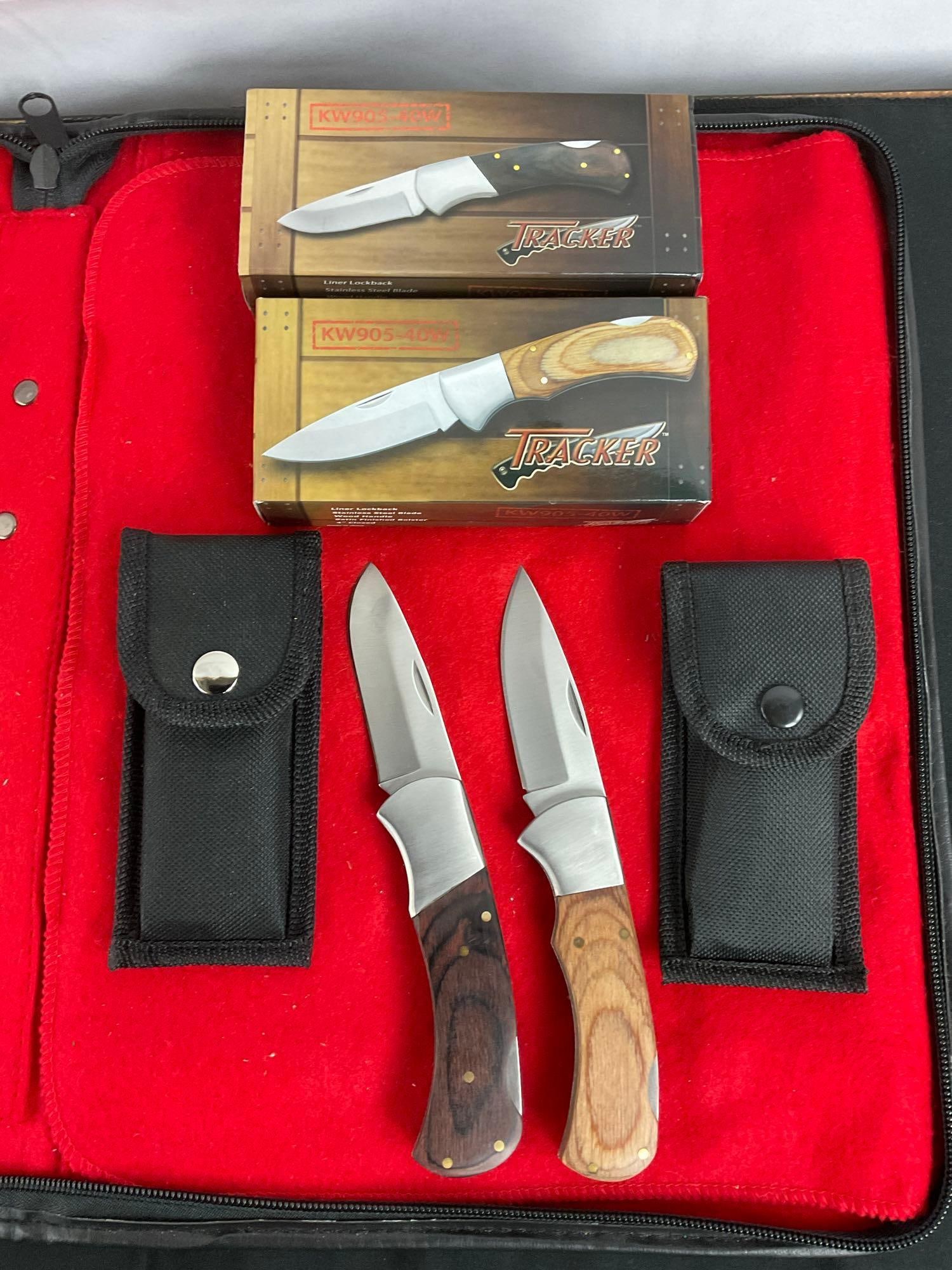 2x NIB Tracker Wood & Stainless Steel Folding Pocket Knives - See pics (1 of 4)
