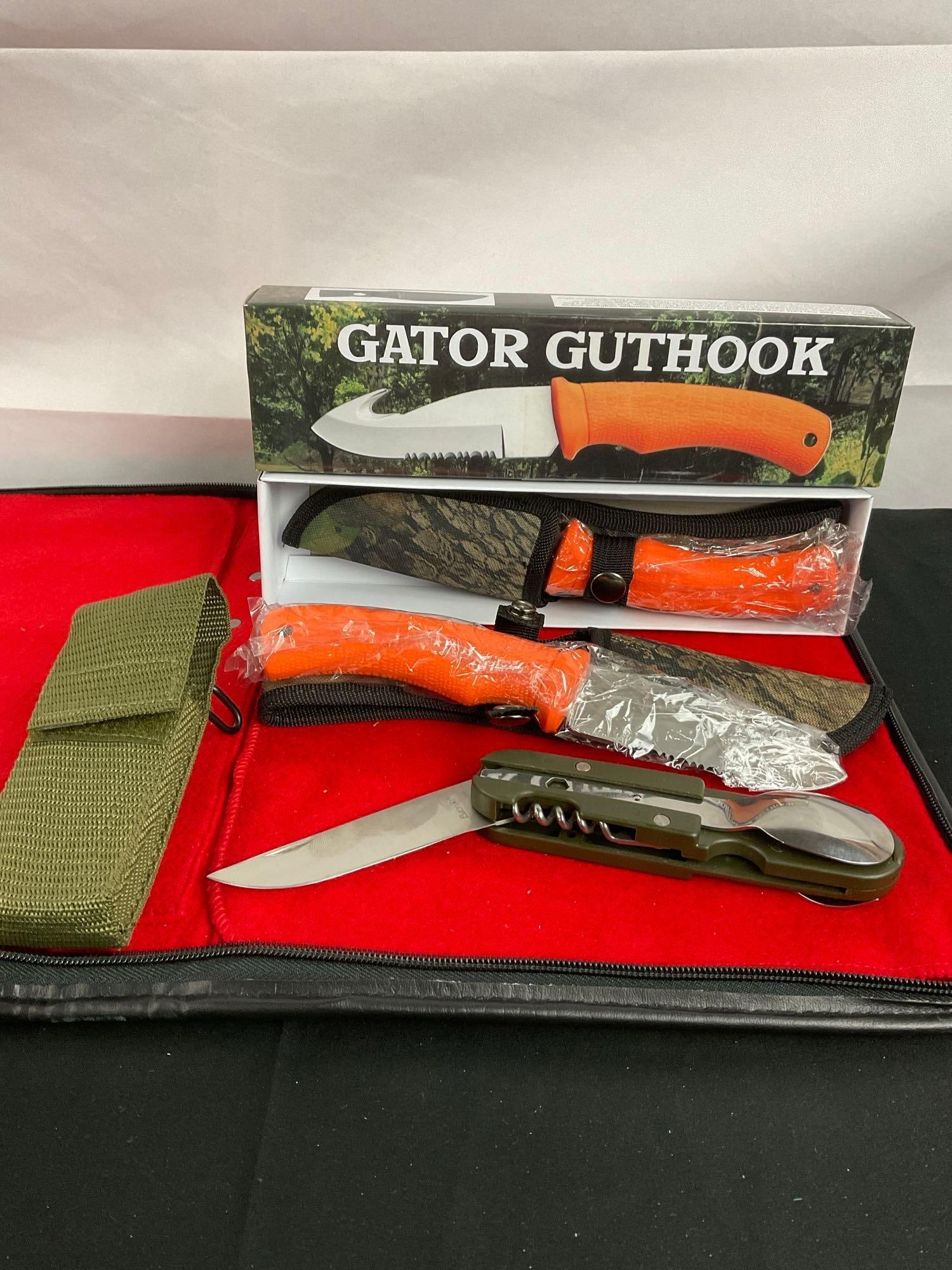 2x NIB Gator Guthook Fixed Blade Hunting Knives & NIB Fury Pocket Multi Tool w/ Blade & Cutlery (1 of 6)