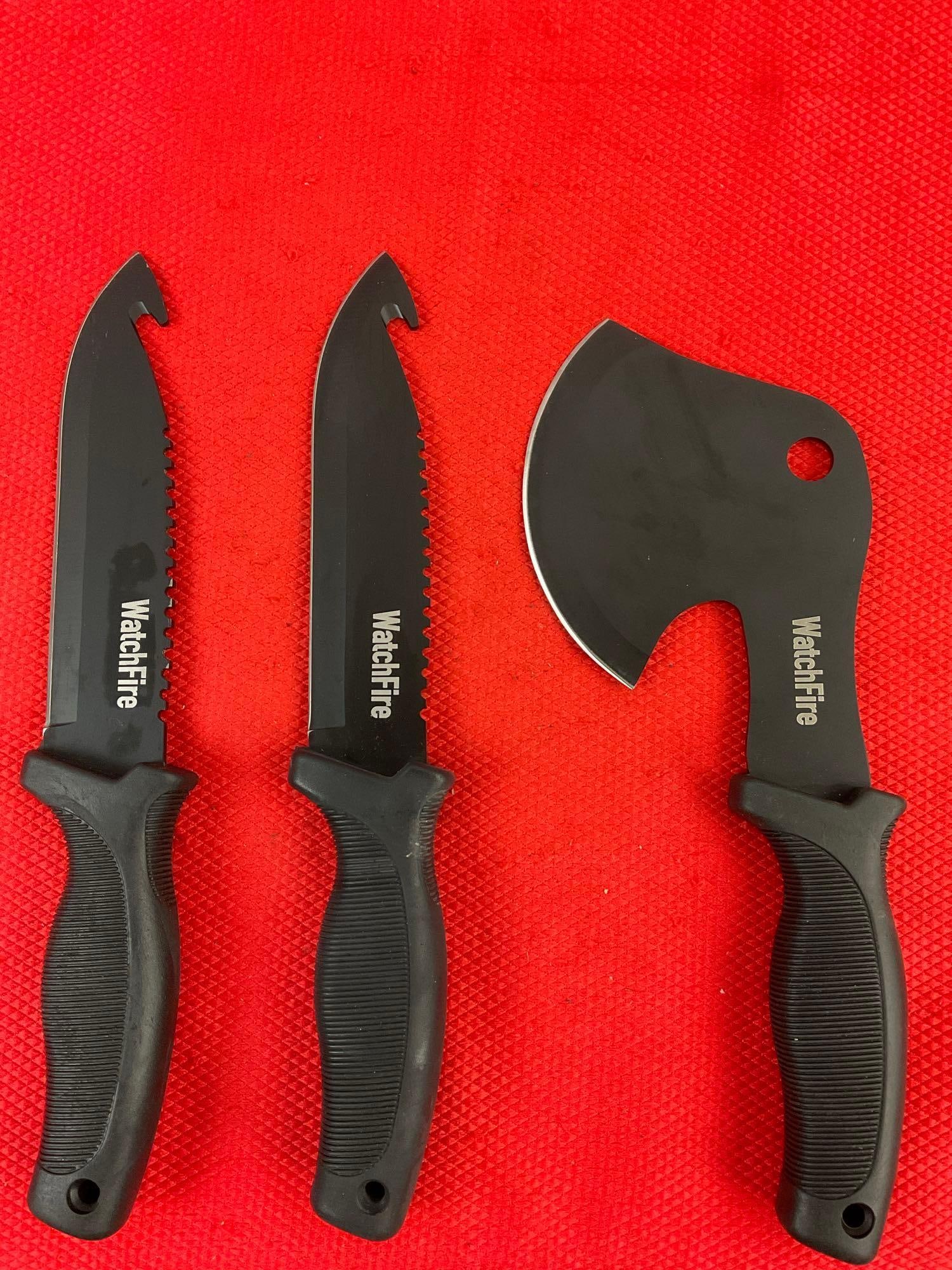 3 pcs WatchFire Camping Hand Tools. 1x Camper's Hatchet 210921 NIB. 2x Hunting Knife 210920. See (1 of 13)