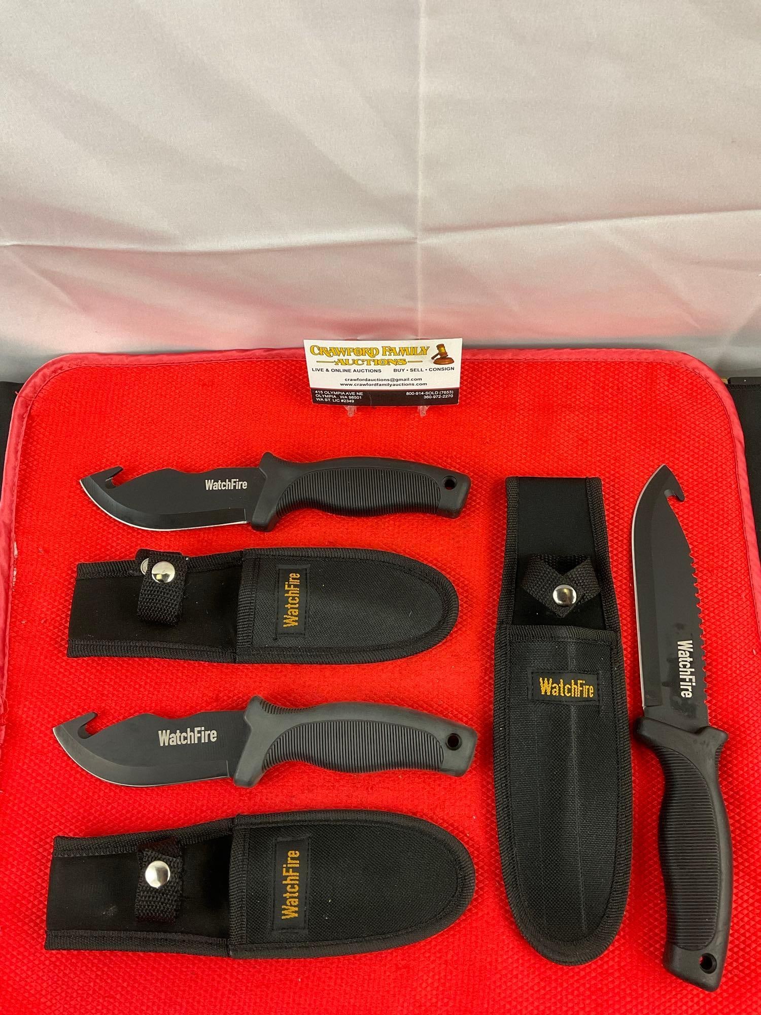 3 pcs WatchFire Steel Fixed Blade Hunting Knives w/ Sheathes. 2x 210922. 1x 210920. See pics. (1 of 9)