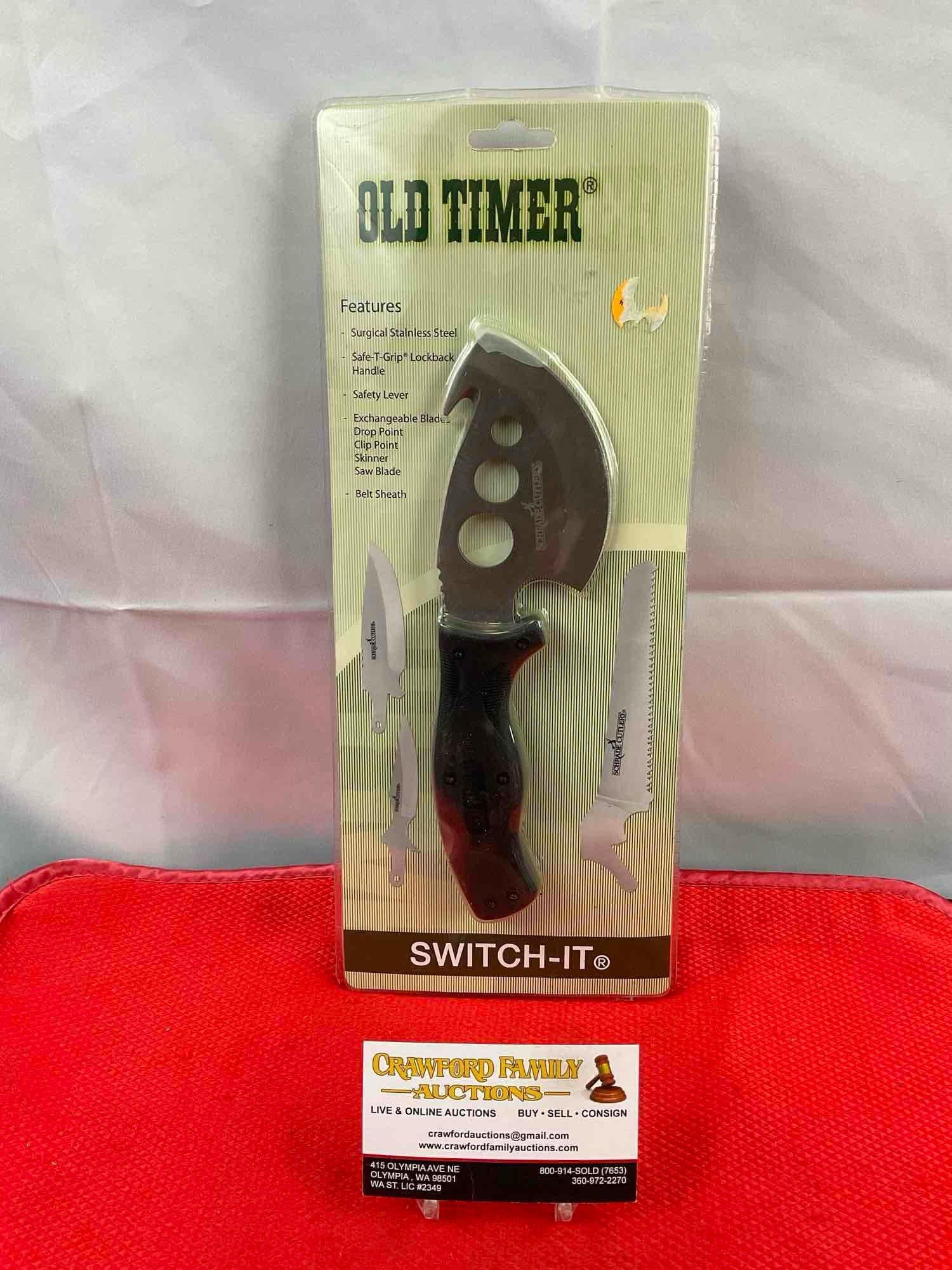 Schrade Old Timer Switch-It Folding Blade Hunting Knife w/ Exchangeable Blades & Sheath. NIB. See (1 of 5)