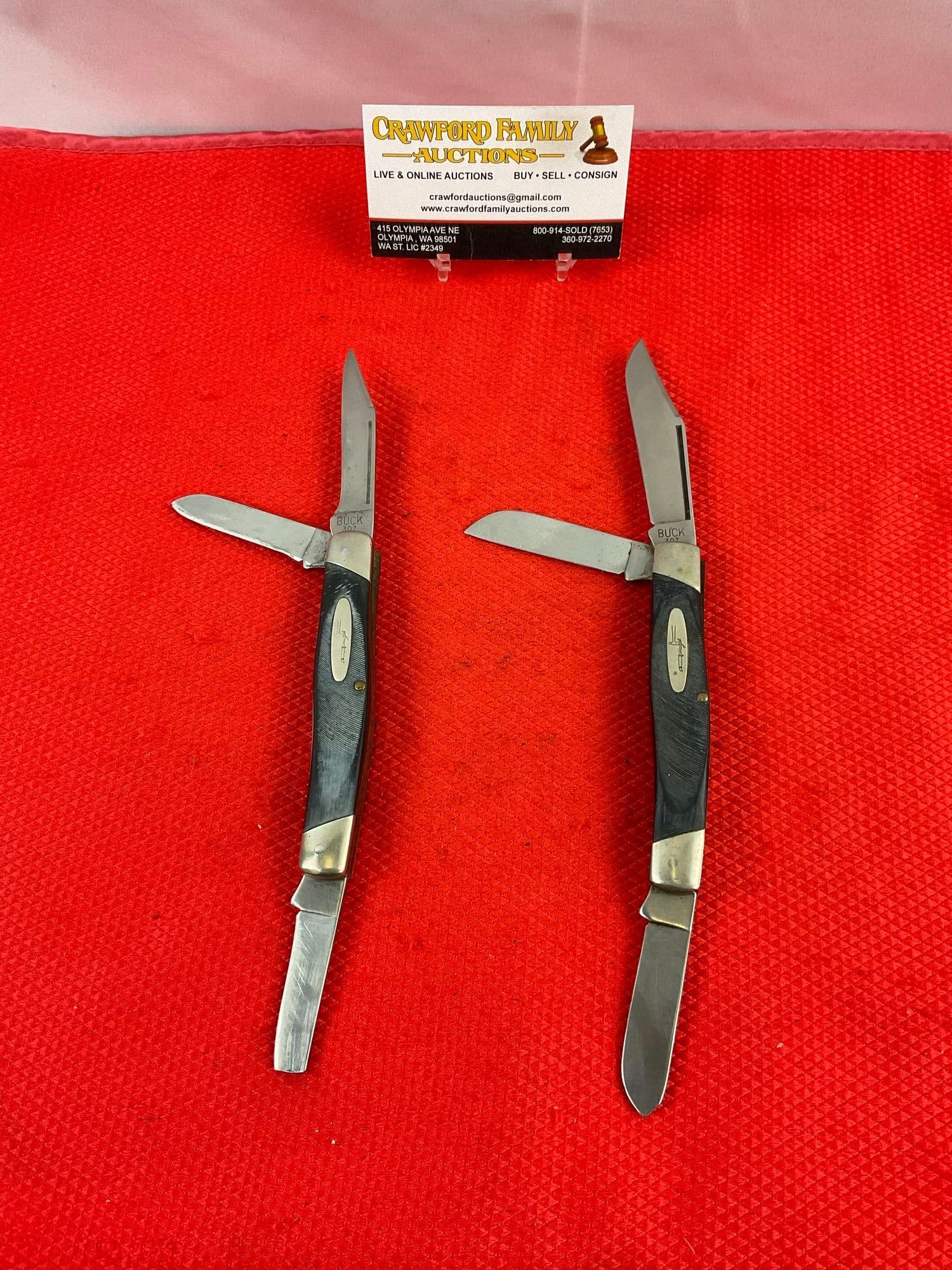Pair of Vintage Buck Steel 2.5" Folding 3-Blade Stockman Pocket Knives Model 307. See pics. (1 of 8)