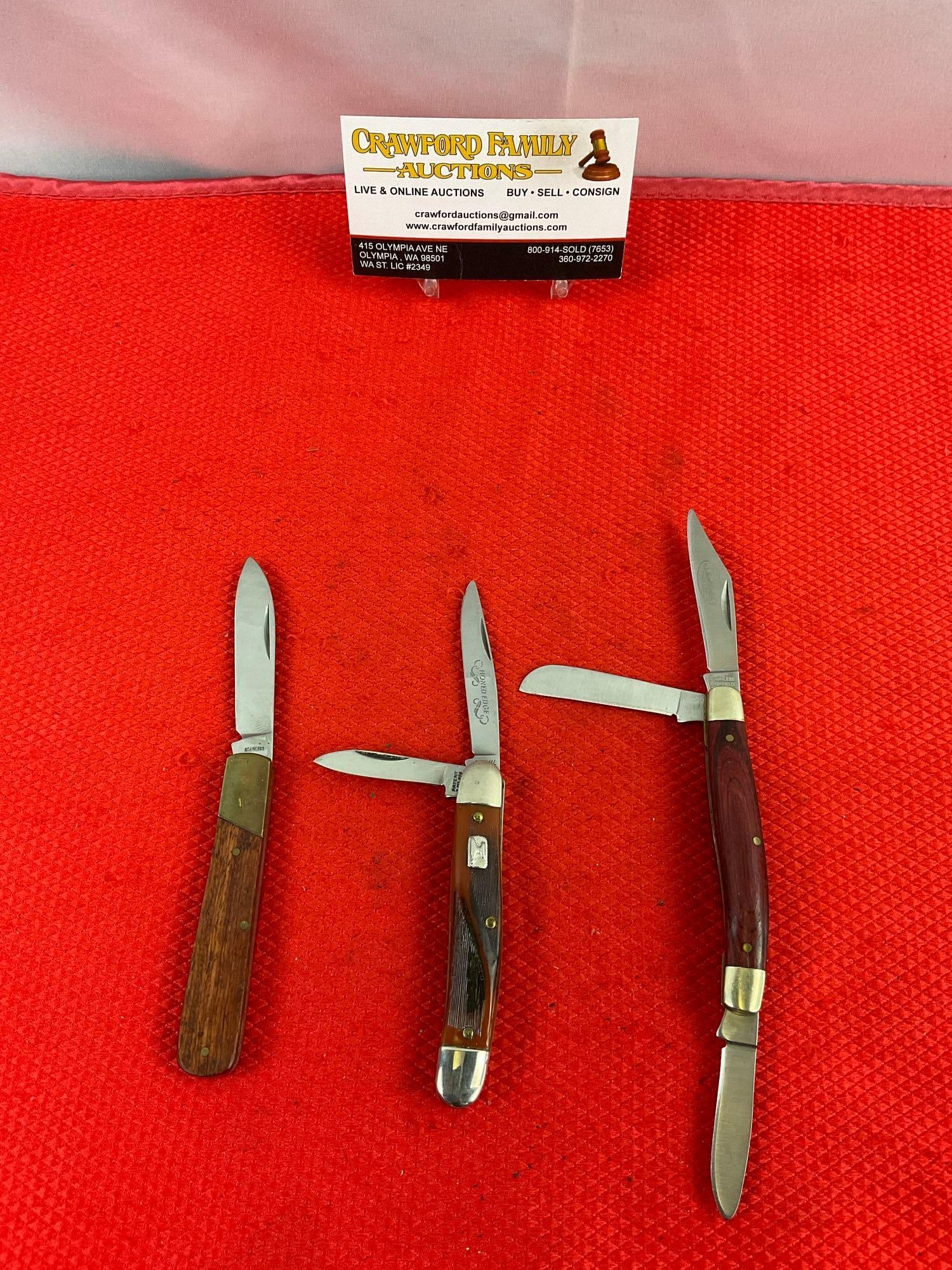 3 pcs Vintage Folding Blade Pocket Knife Assortment. 1x Anvil Honed Edge. 1x Sheffield. See pics. (1 of 7)