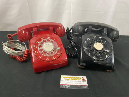 Pair of Vintage Rotary Phones, Red & Black in Color by Western Electric: Appears to be in good shape. The pieces measures approx 5h x 8w x 9d inches. See pics. E-2684 