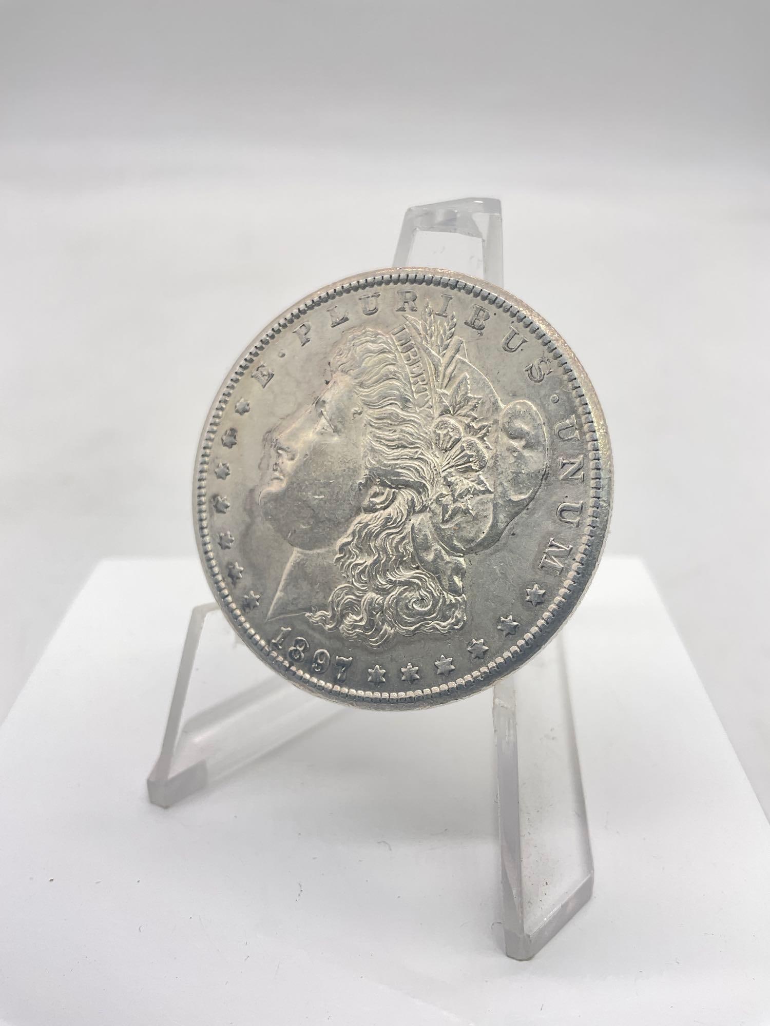 1897-S Antique silver morgan dollar coin (1 of 4)