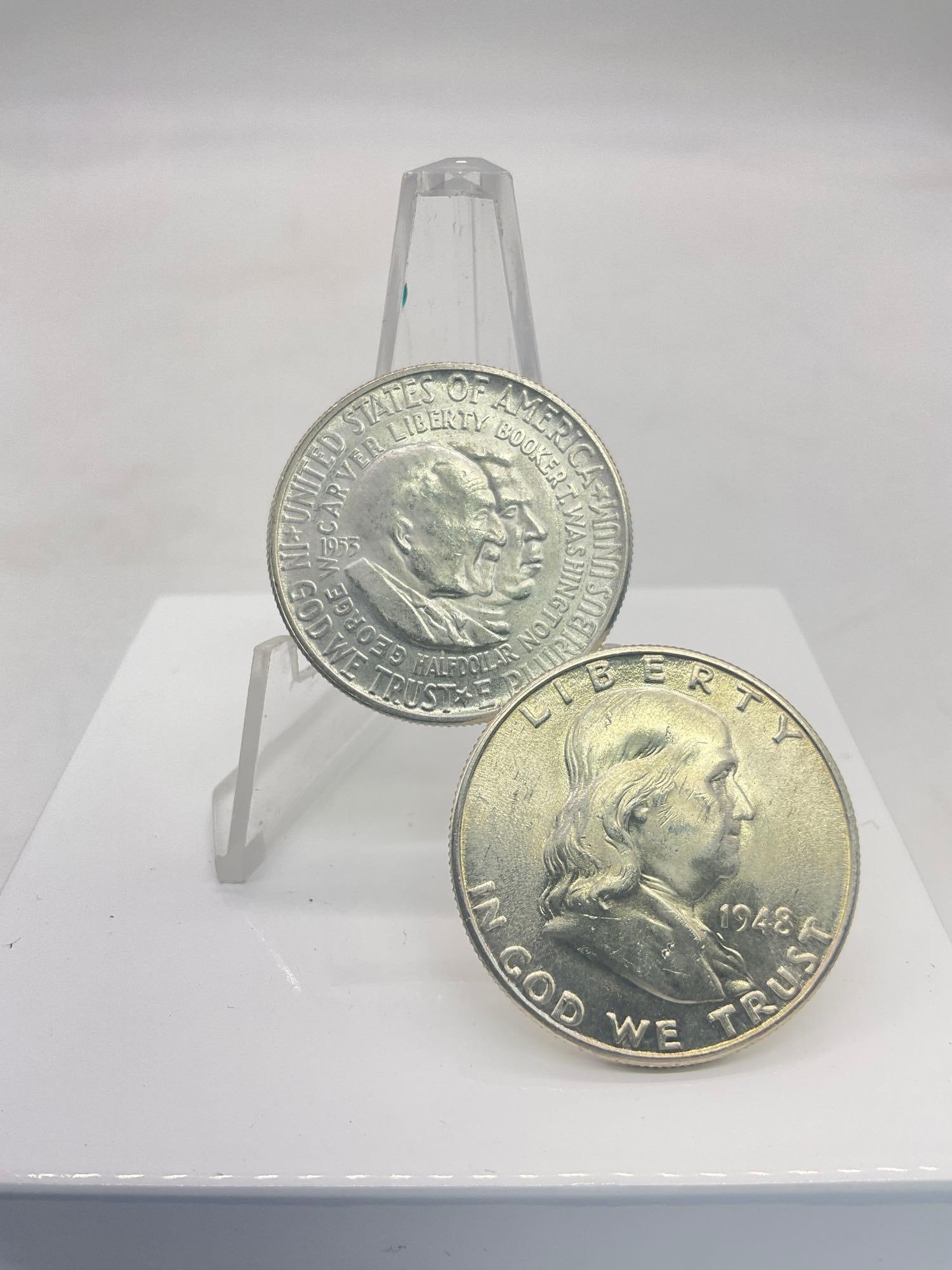 2x Coins - 1948-D Ch Bu Franklin Half and 1953-S Ch BU half dollar (1 of 3)