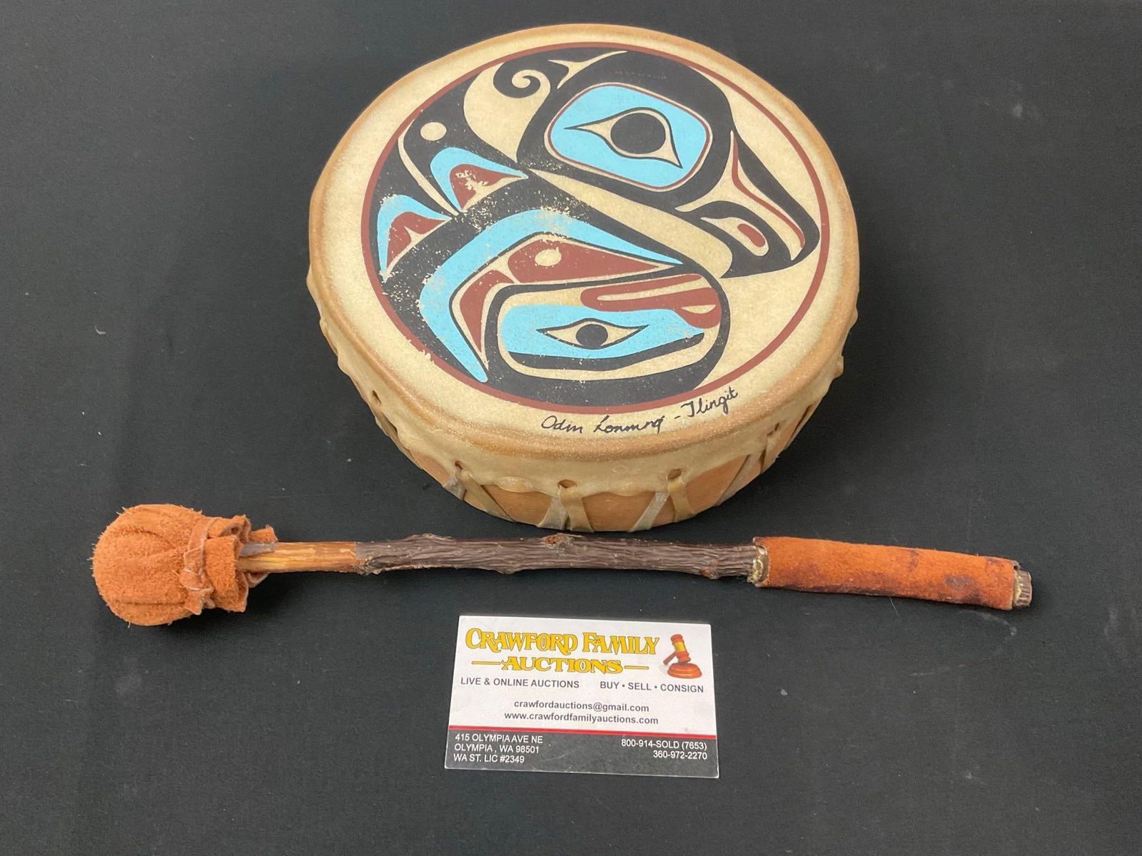 Handcrafted Native American Tlingit Drum signed by Artist Odin Lonning, handpainted Eagle/Whale (1 of 4)