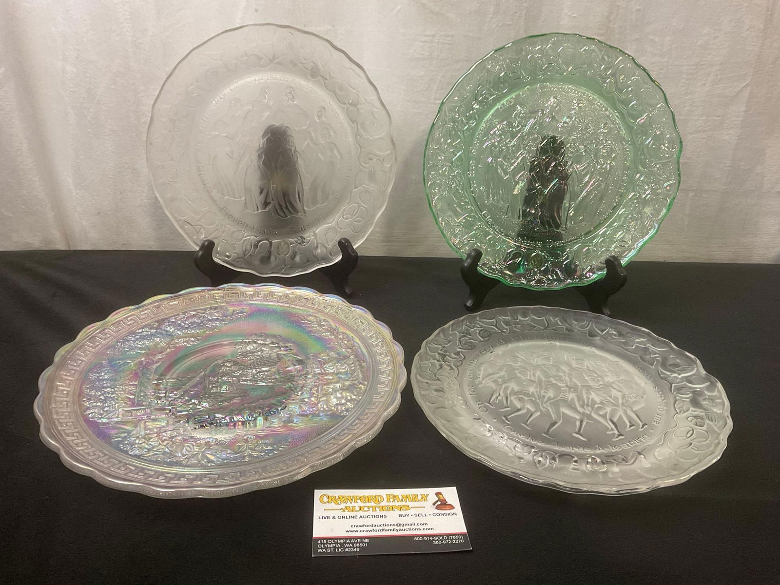 4 Imperial Carnival Glass Plates, 3 Days of Christmas Partridge in a Pear Tree, 2x Eleven, Twelve (1 of 10)