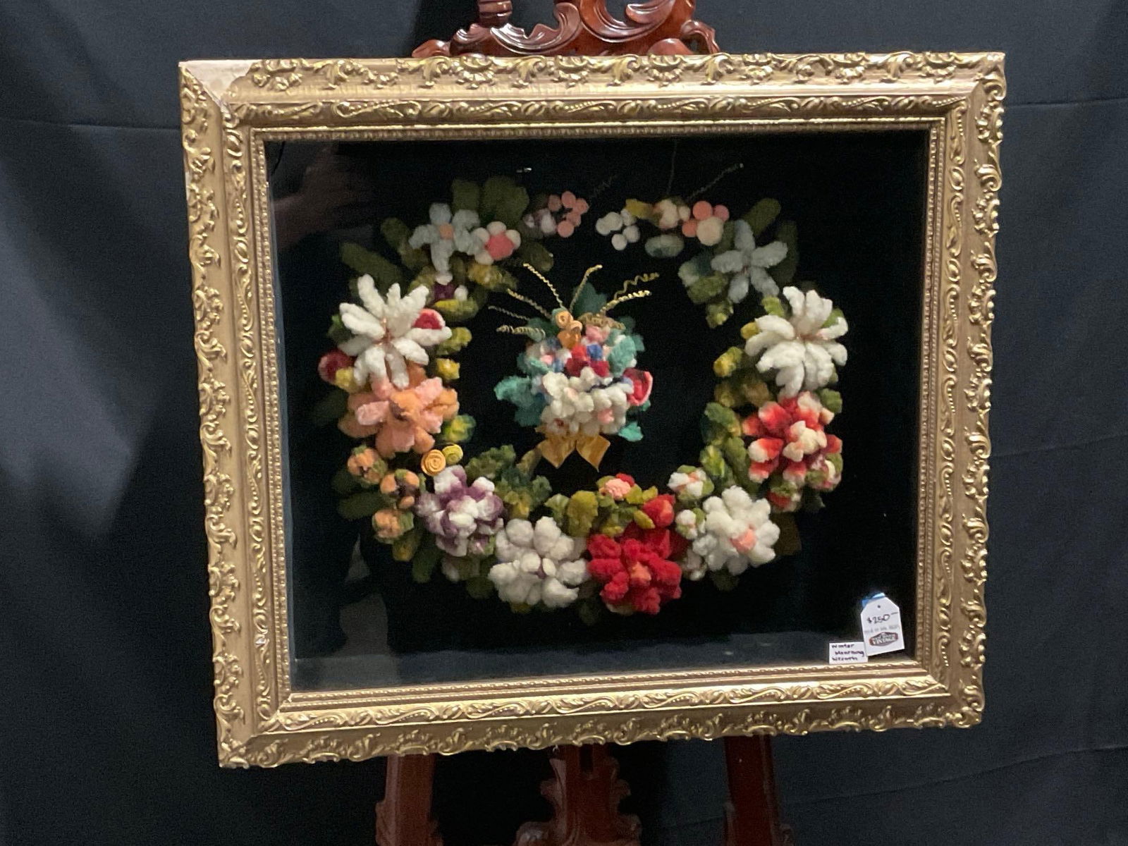 Antique Mid-Late 1800s Winter Mourning Wreath, Framed in a gilt Shadowbox (1 of 8)