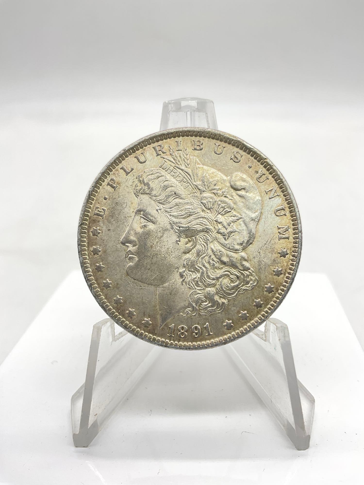 Antique Key Date 1891 Carson City Silver Morgan Dollar Nice Reverse Toning Nice Coin (1 of 3)