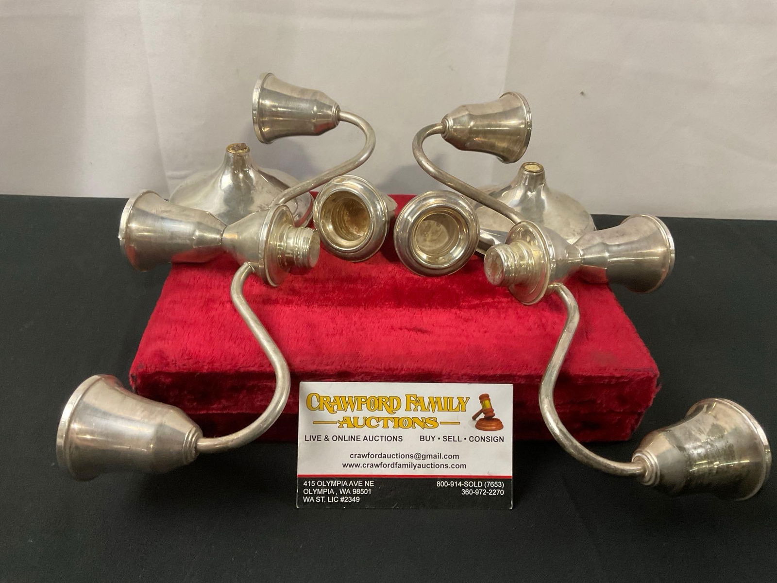 Pair of Empire Weighted Sterling Silver Candleholders, Broken pieces, total weight is 1047.4 grams (1 of 5)