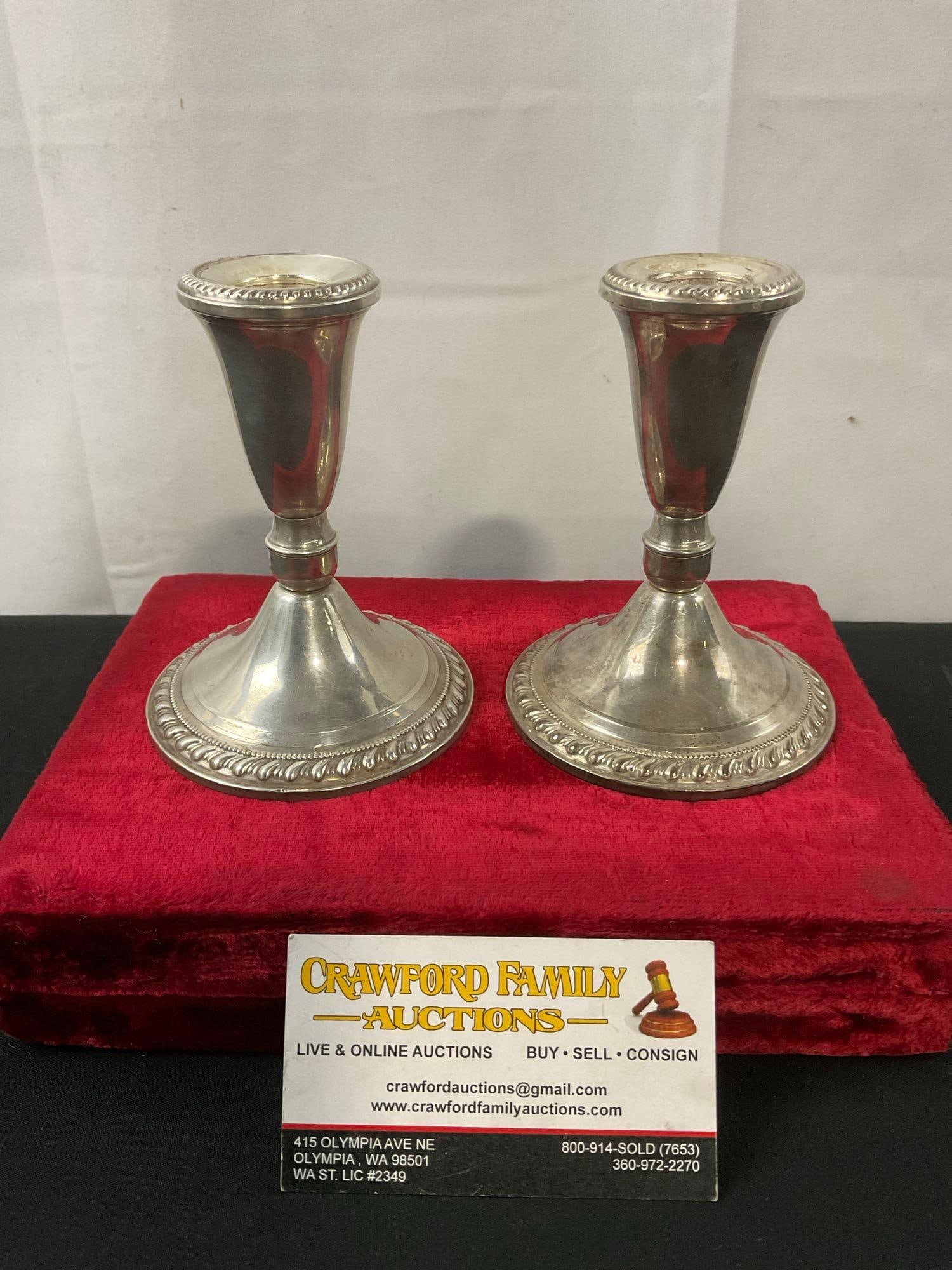 Pair of Duchin Creations Weighted Sterling Silver Candlesticks, 436.7 grams total weight (1 of 5)
