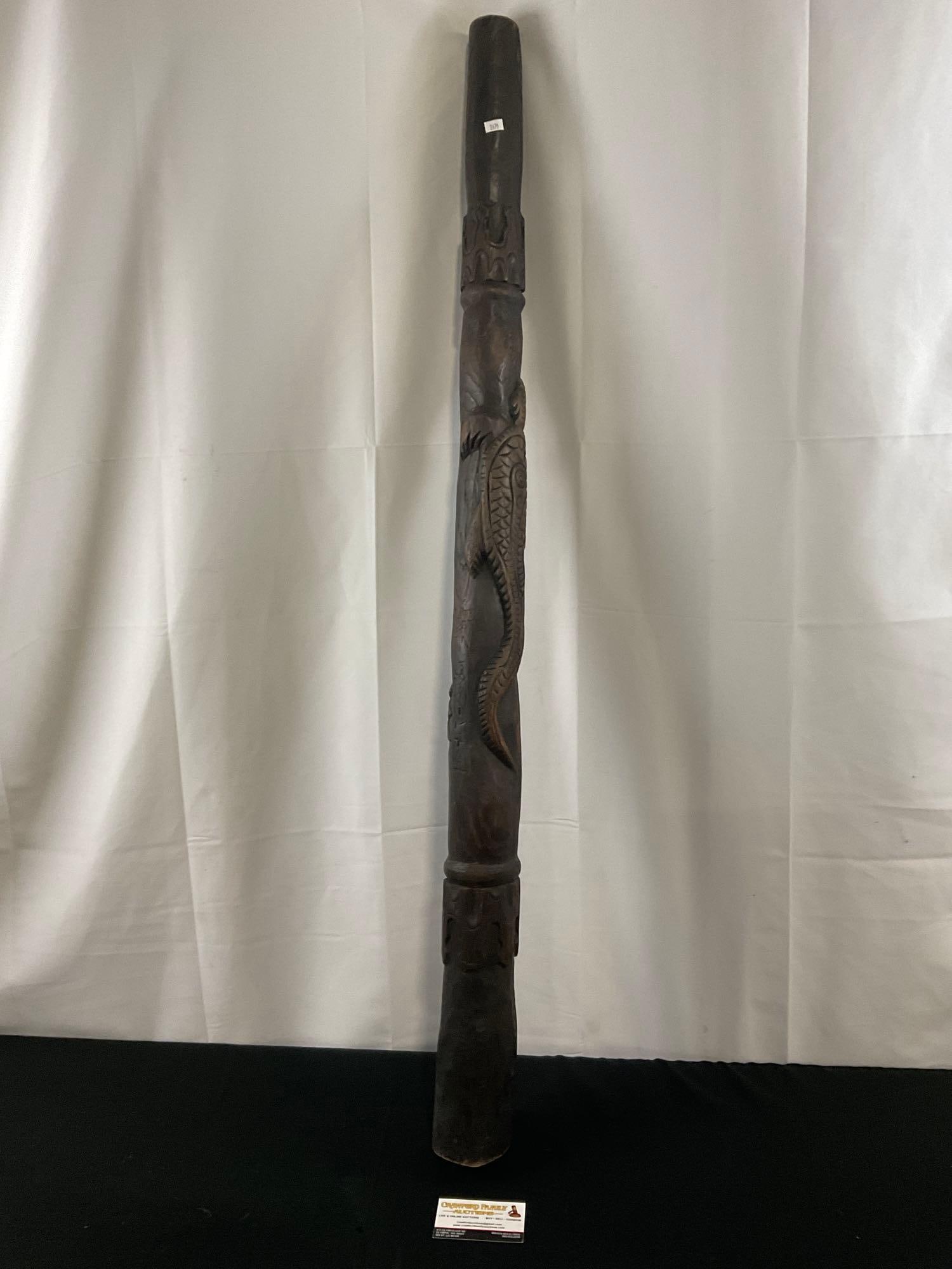 Australian Carved Wooden Didgeridoo, Hollow Branch of Dark hardwood, carved lizard (1 of 7)