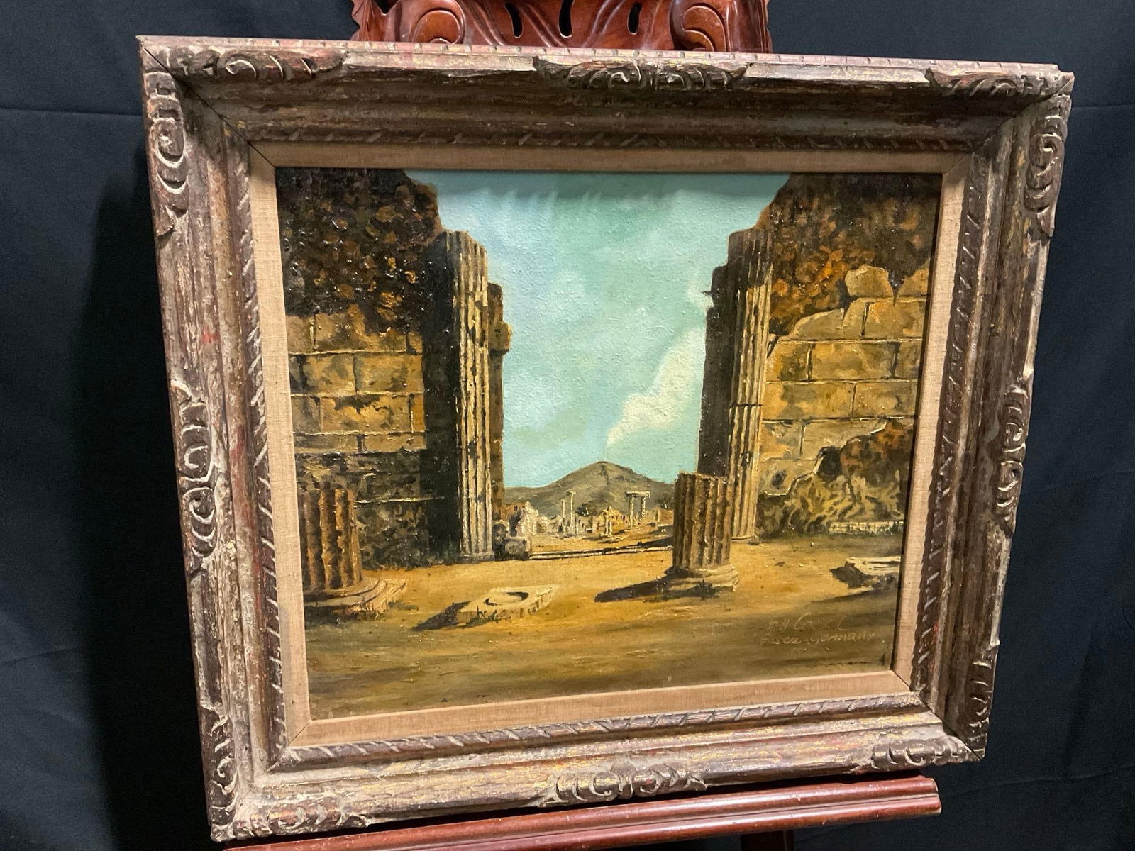 Framed Oil on Canvas, Roman Columns in Ruin Scene, signed by artist (1 of 6)