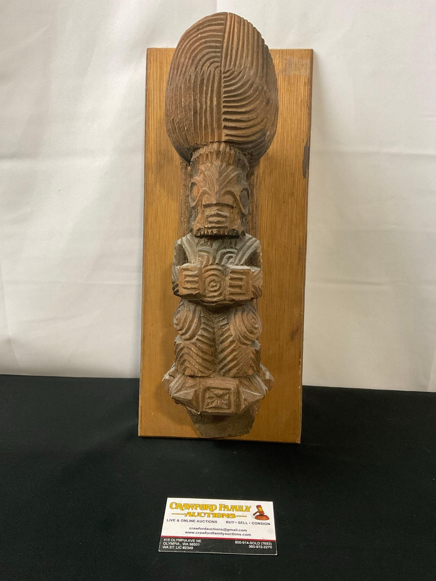 Handcrafted Tiki Totem Wall Hanging w/ backing (1 of 3)