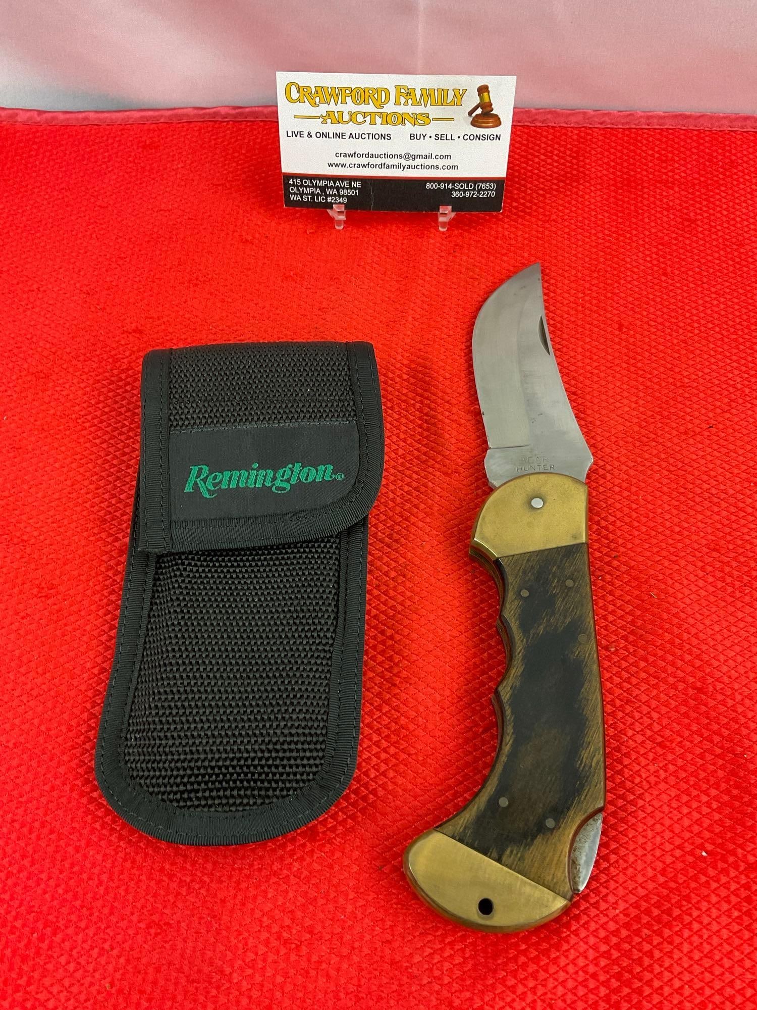 Vintage Bear Hunter 3.5" Solingen 440 Stainless Steel Folding Blade Hunting Knife w/ Sheath. See (1 of 11)