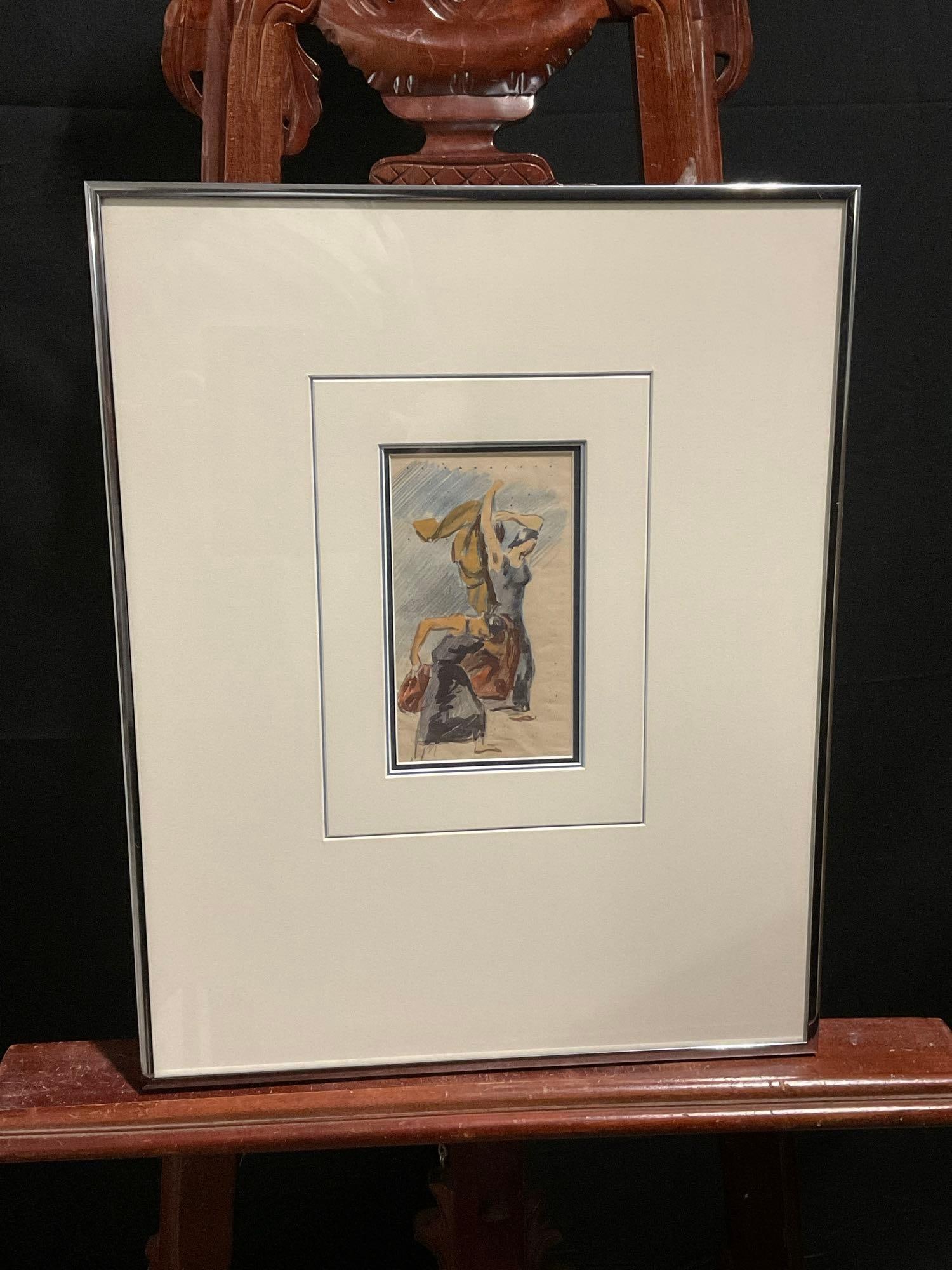 Framed Print of an abstract 1930s untitled Water/Prismacolor by Jacob Elshin: Previously listed for 185 dollars. Seems to be in good cond. The frames measure about 20h x 16w inches. See pics. E-2698