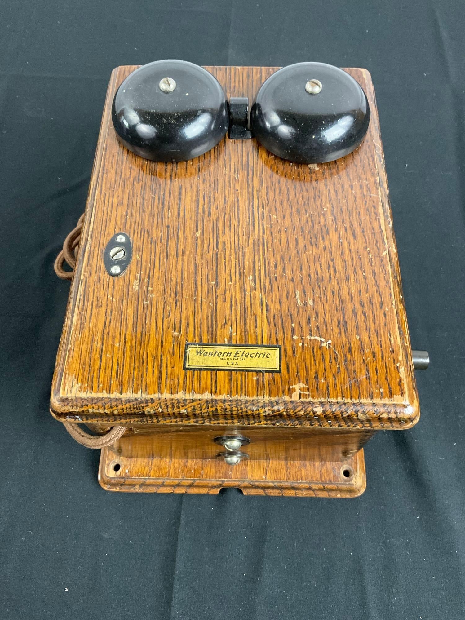 Antique Western Electric Oak Telephone Ringer Box w/ Cable - No Phone (1 of 5)