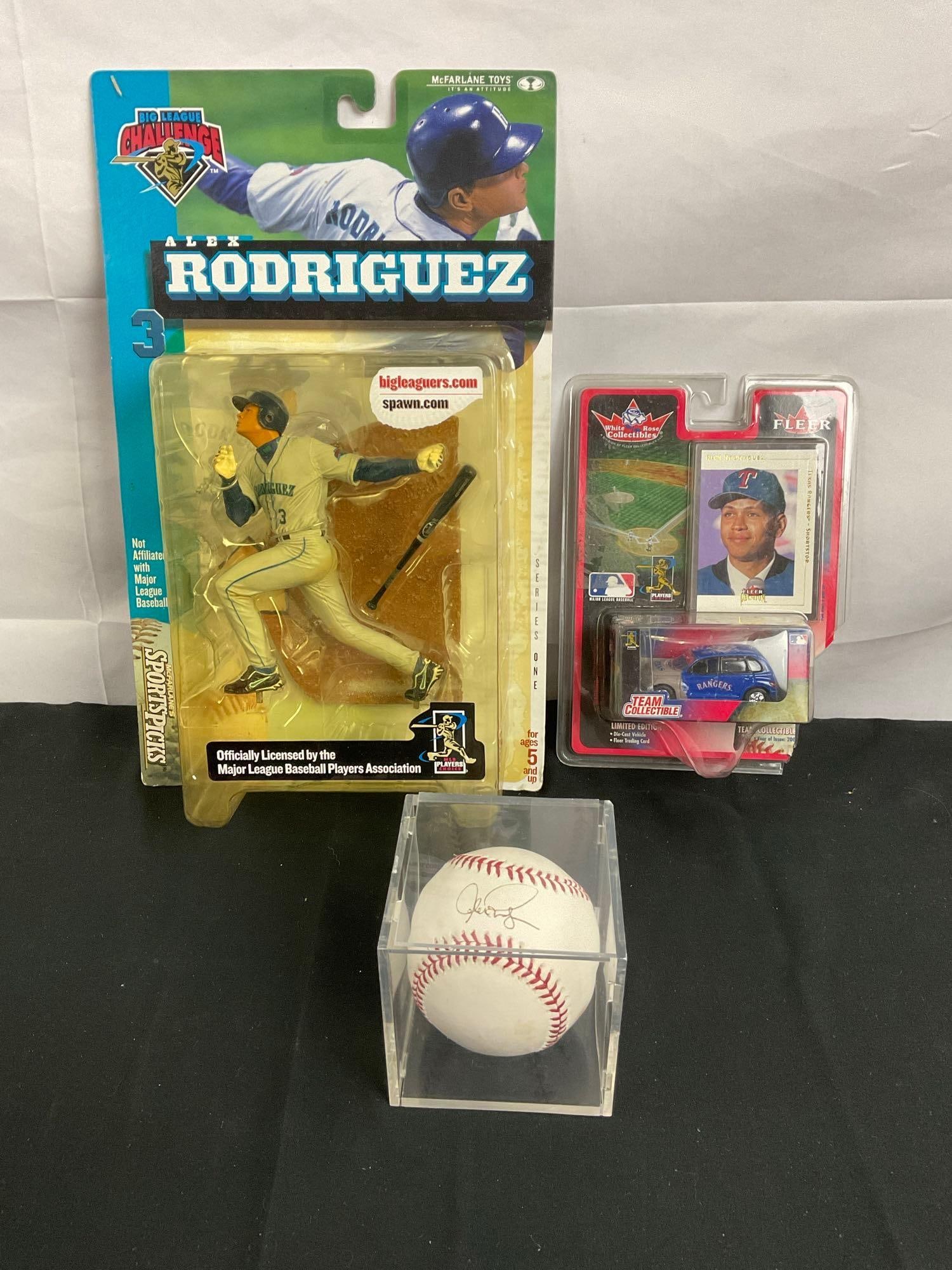 Alex Rodriguez Signed Major League Baseball w/ Big League Challenge Figure & Fleer Card & Car (1 of 4)