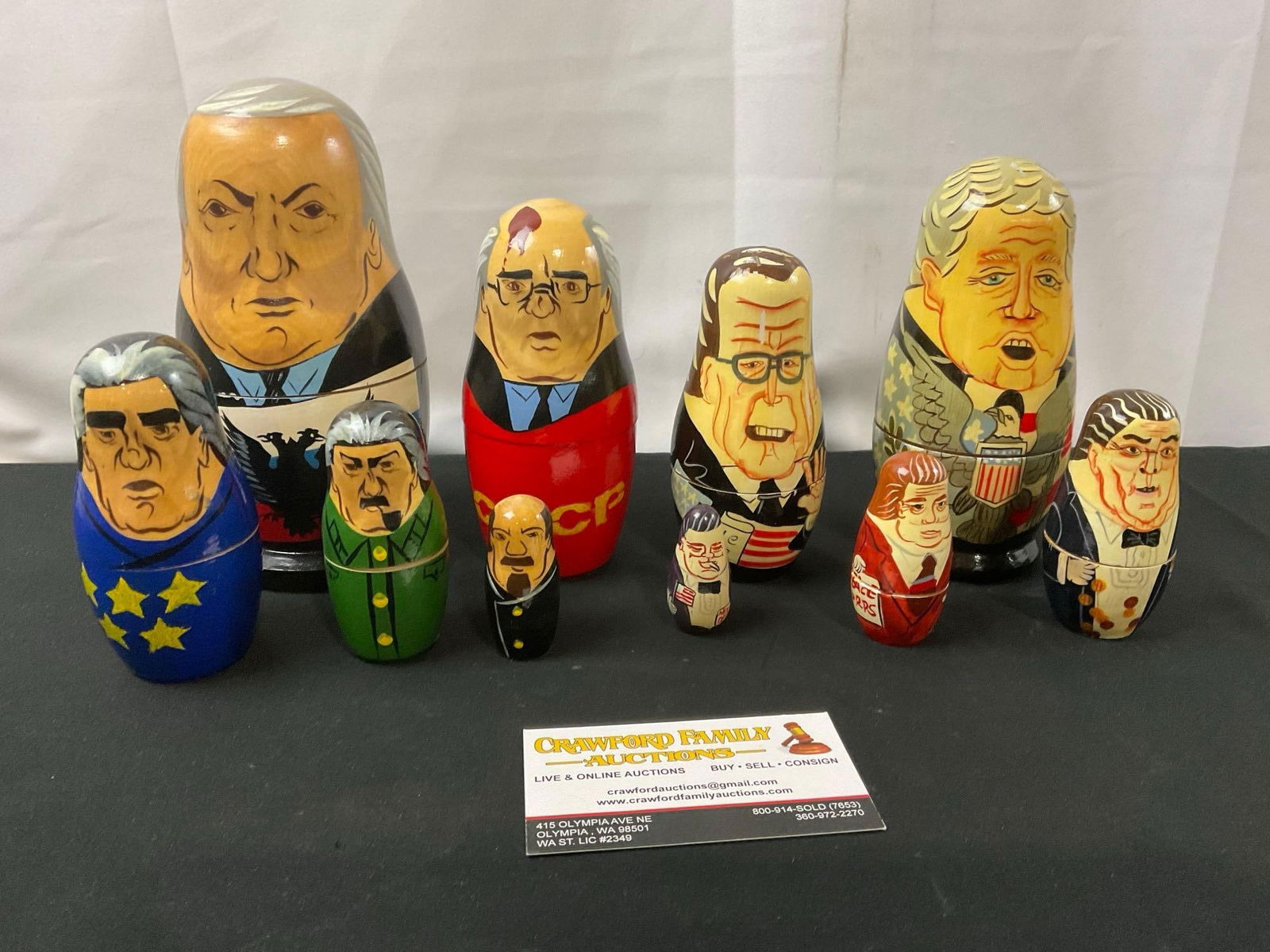 Vintage 1991 American President & Soviet Leader Nesting Dolls, 10 pieces (1 of 5)
