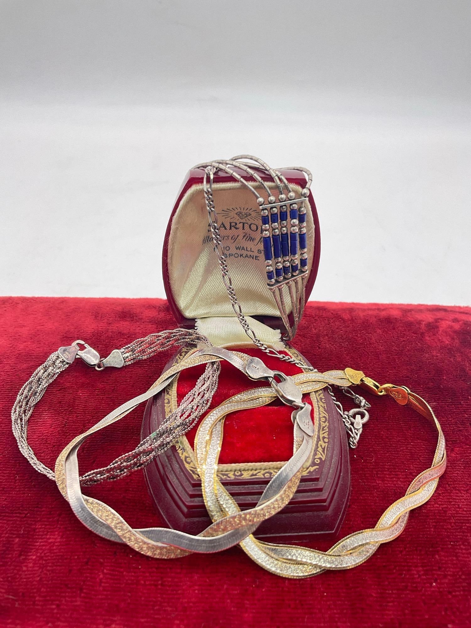 5x sterling silver bracelets incl. 2x braided diamond cut bracelets, liquid silver bracelet + more (1 of 4)