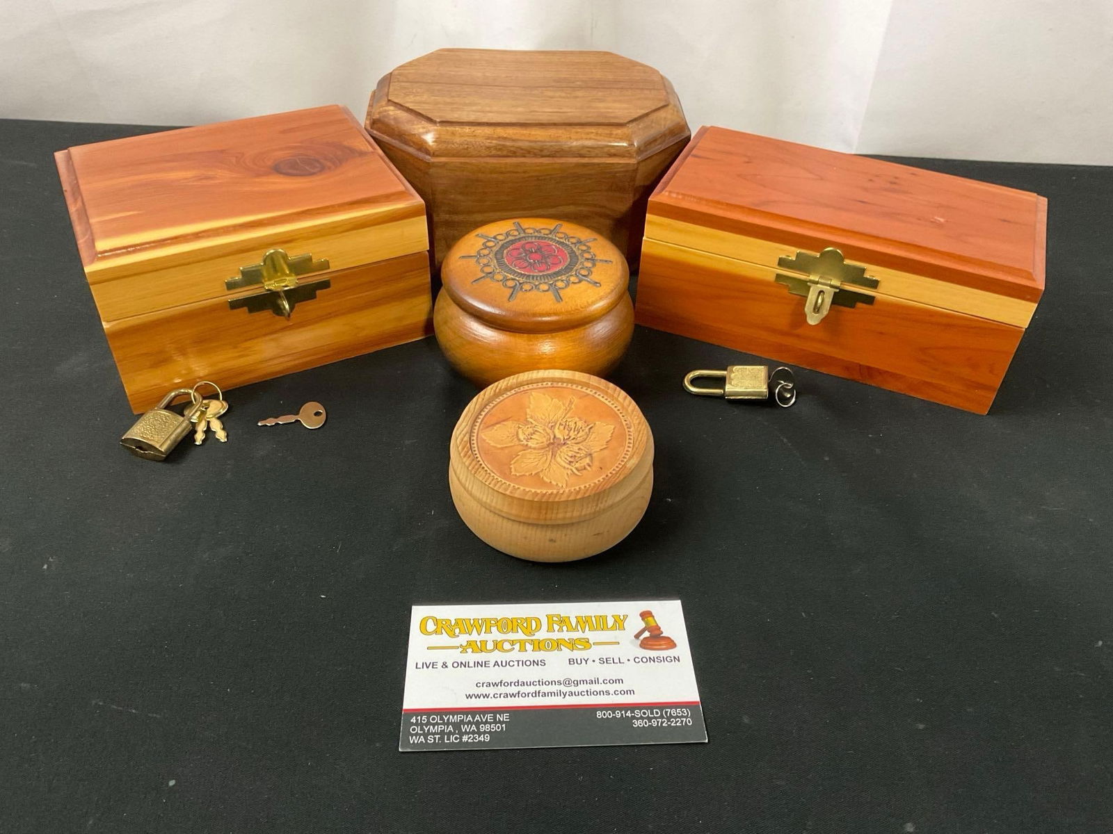 5 Wooden Trinket Boxes, 1x Polish, 1x Russian, 2x Locking Boxes, 1x w/ Rubber Plug (1 of 6)