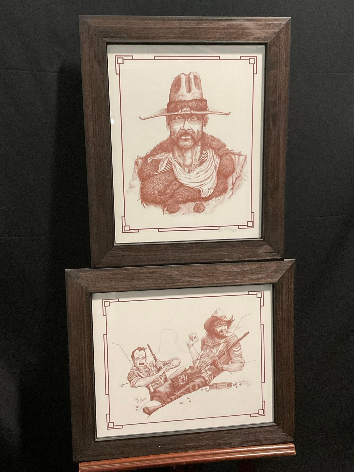 2x Vintage 1980s Framed Prints Signed & #d 66/450 Cowboy Portrait & The Last Dance by Dave Wagner (1 of 10)