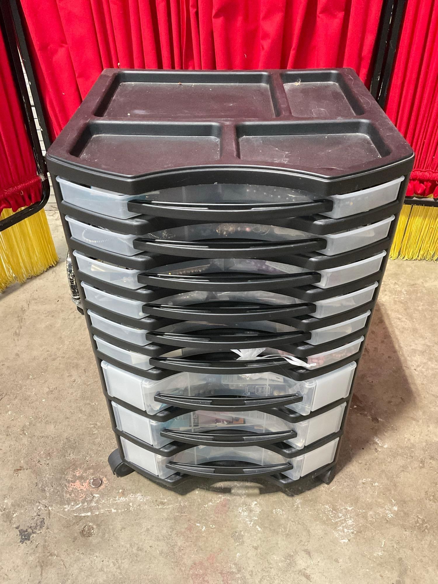 Huge 100+ pcs Beading Supply & Jewelry Making Tool Assortment in Jessware Rolling 9-Tier Plastic: Huge 100+ pcs Beading Supply & Jewelry Making Tool Assortment in Jessware Rolling 9-Tier Plastic Storage. Uncounted number of hand tools, stringing materials, sorted beads in glass, plastic and se