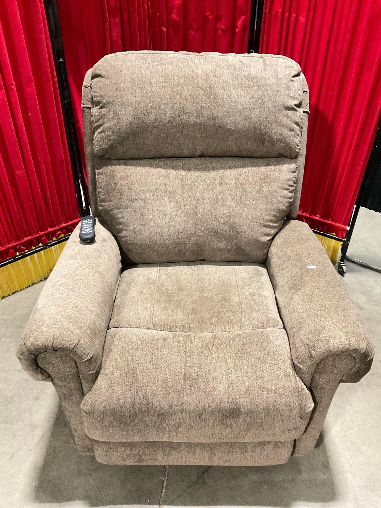 Pacific Furniture Light Brown Upholstered Plush Armchair Power Recliner. Tested, Works. See pics.: Pacific Furniture Light Brown Upholstered Plush Armchair Power Recliner. Tested, Works. Unknown model. Condition is fair to good. Measures 33" x 44" DM-2705